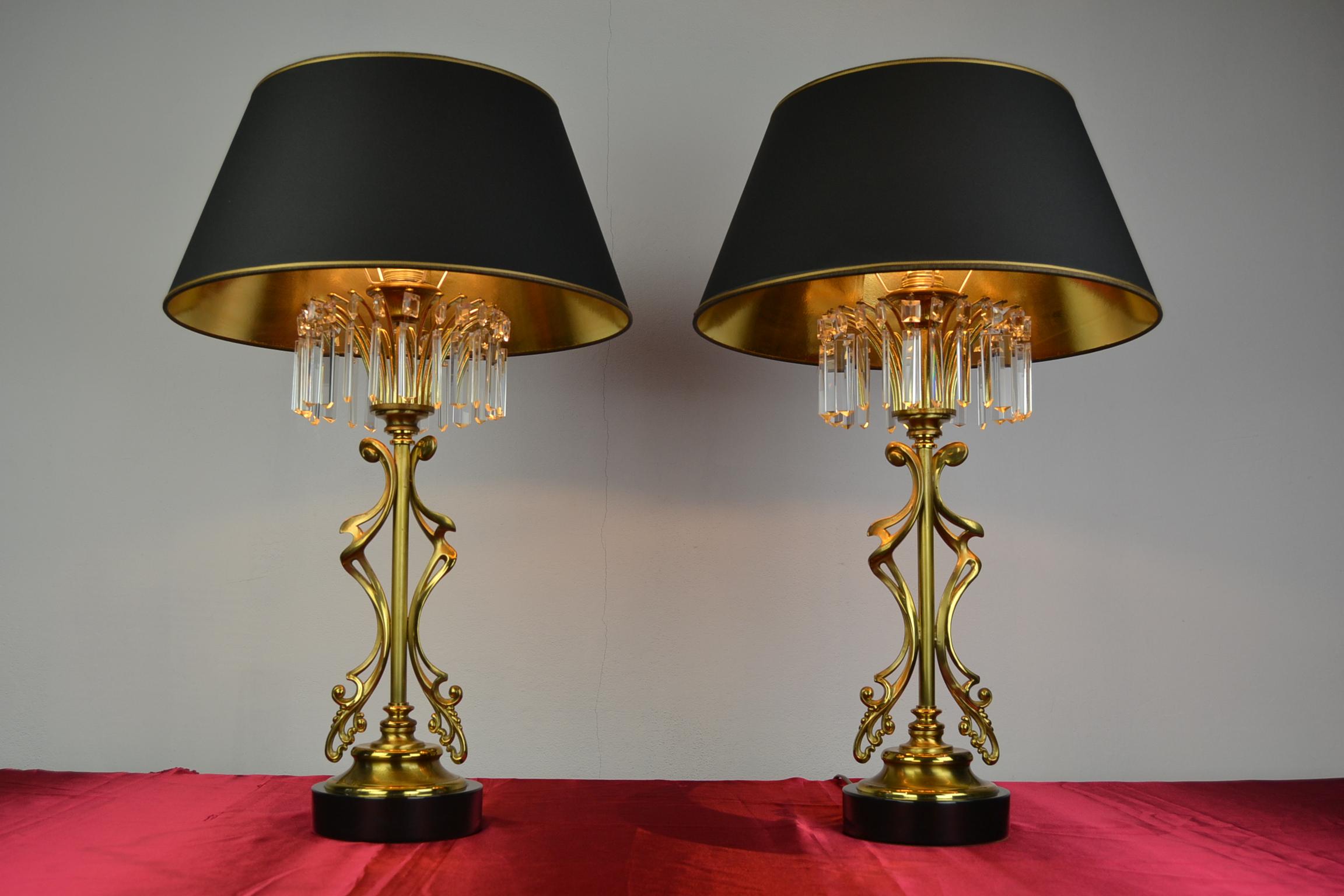 Pair of Brass with Crystal Table Lamps by Deknudt, Belgium, 1970s 13
