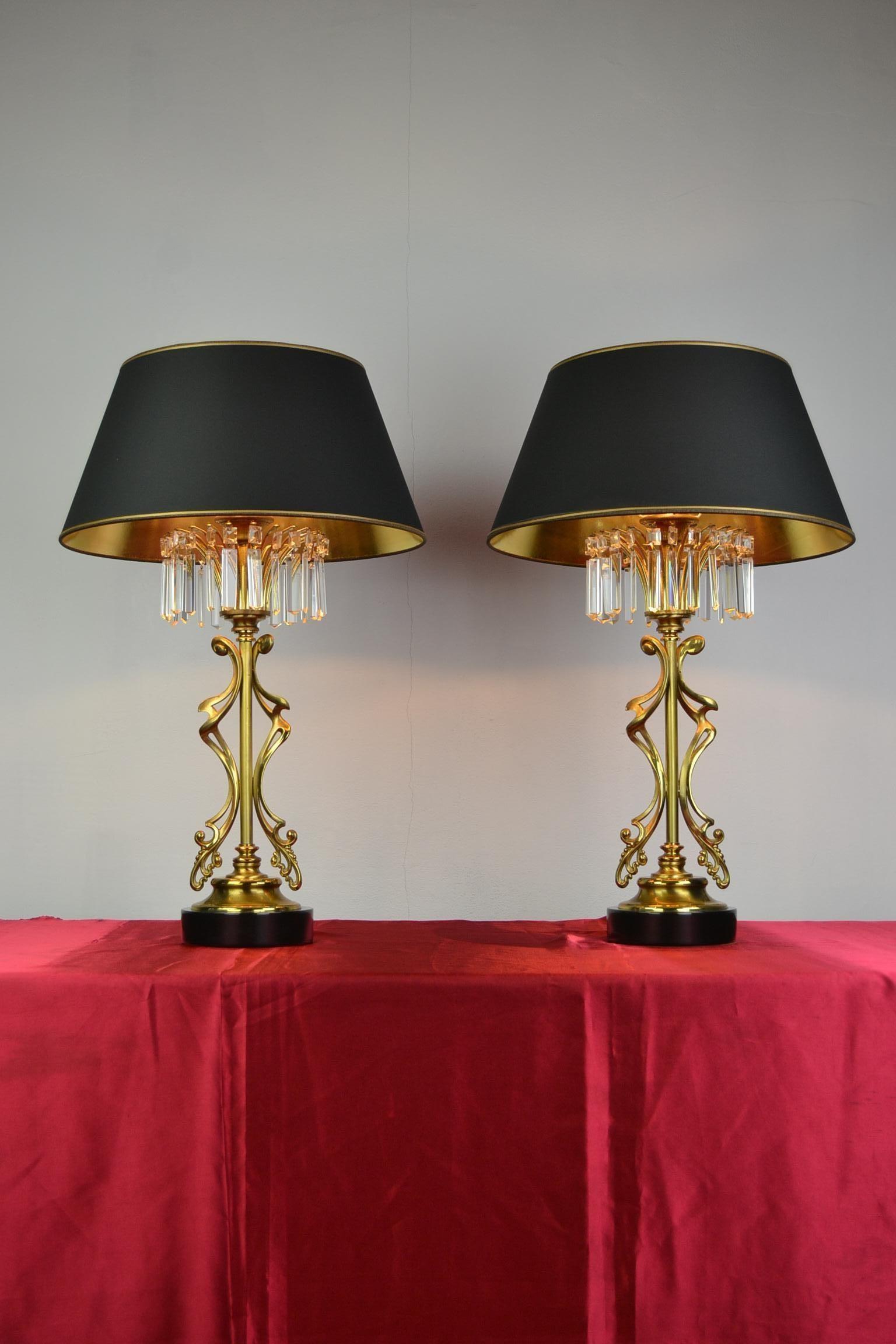Pair of Brass with Crystal Table Lamps by Deknudt, Belgium, 1970s 14