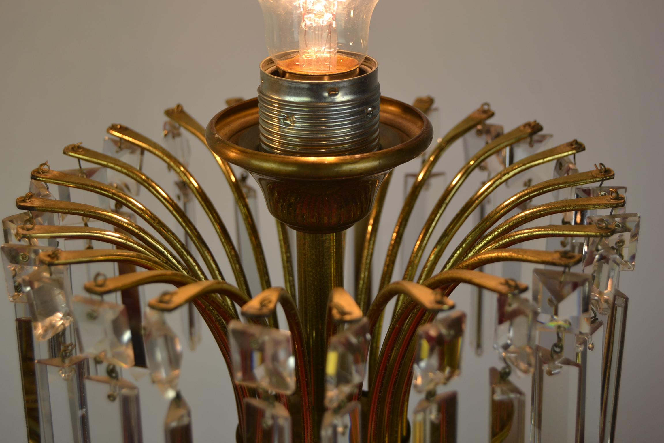 Pair of Brass with Crystal Table Lamps by Deknudt, Belgium, 1970s In Good Condition In Antwerp, BE