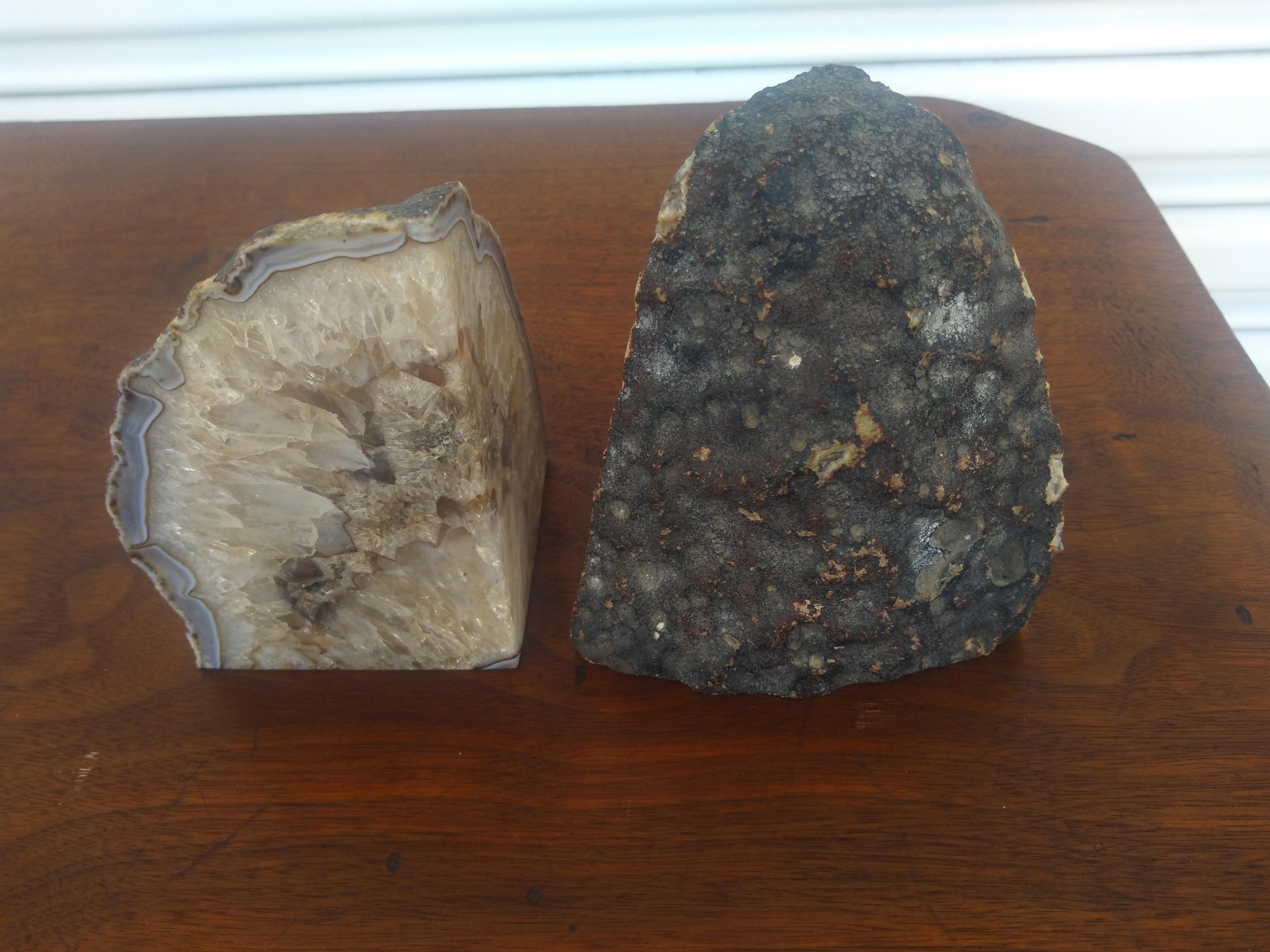 Pair of Brazilian Agate Geode Crystal Bookends In Good Condition For Sale In Pasadena, TX
