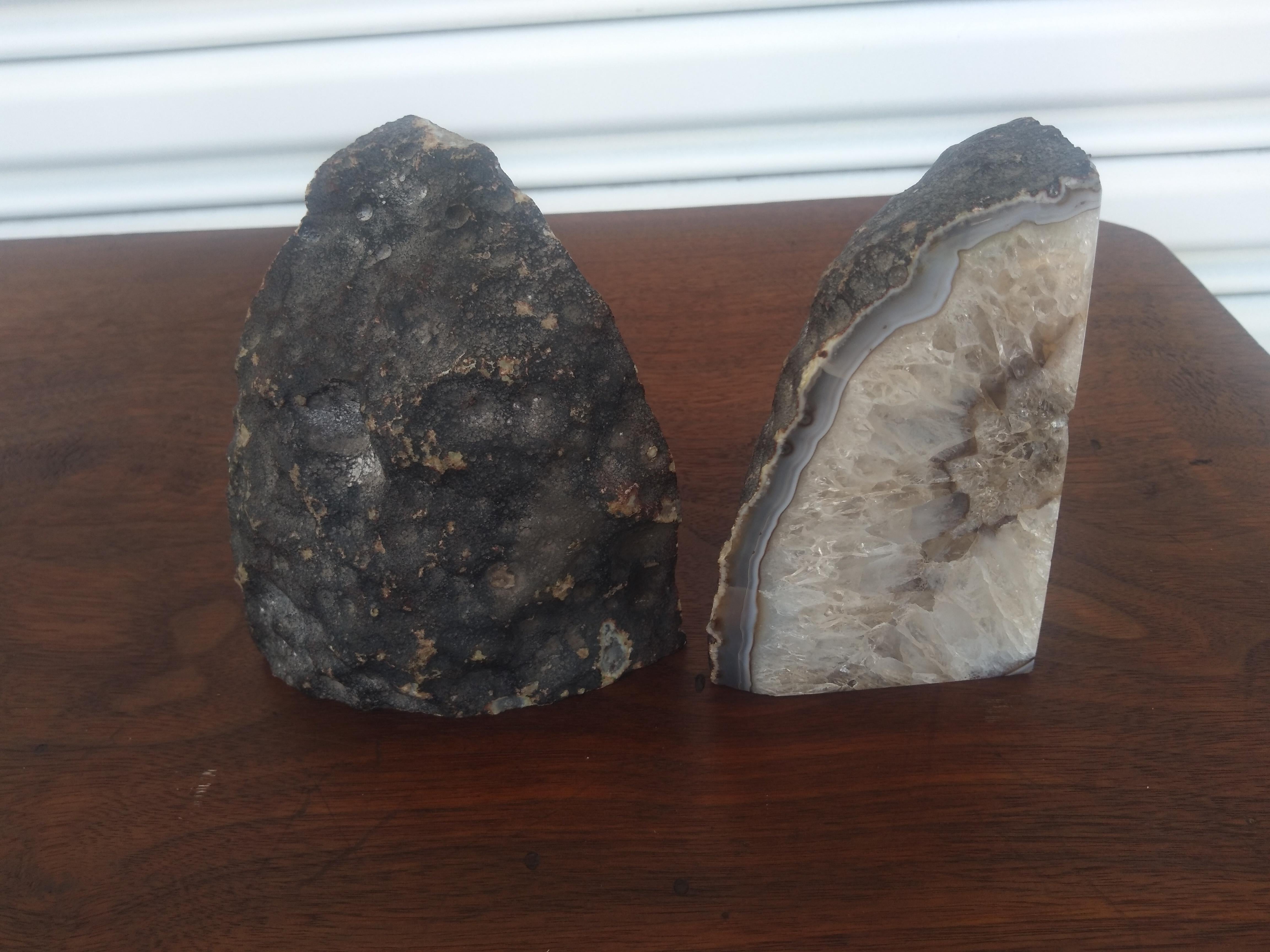 20th Century Pair of Brazilian Agate Geode Crystal Bookends For Sale