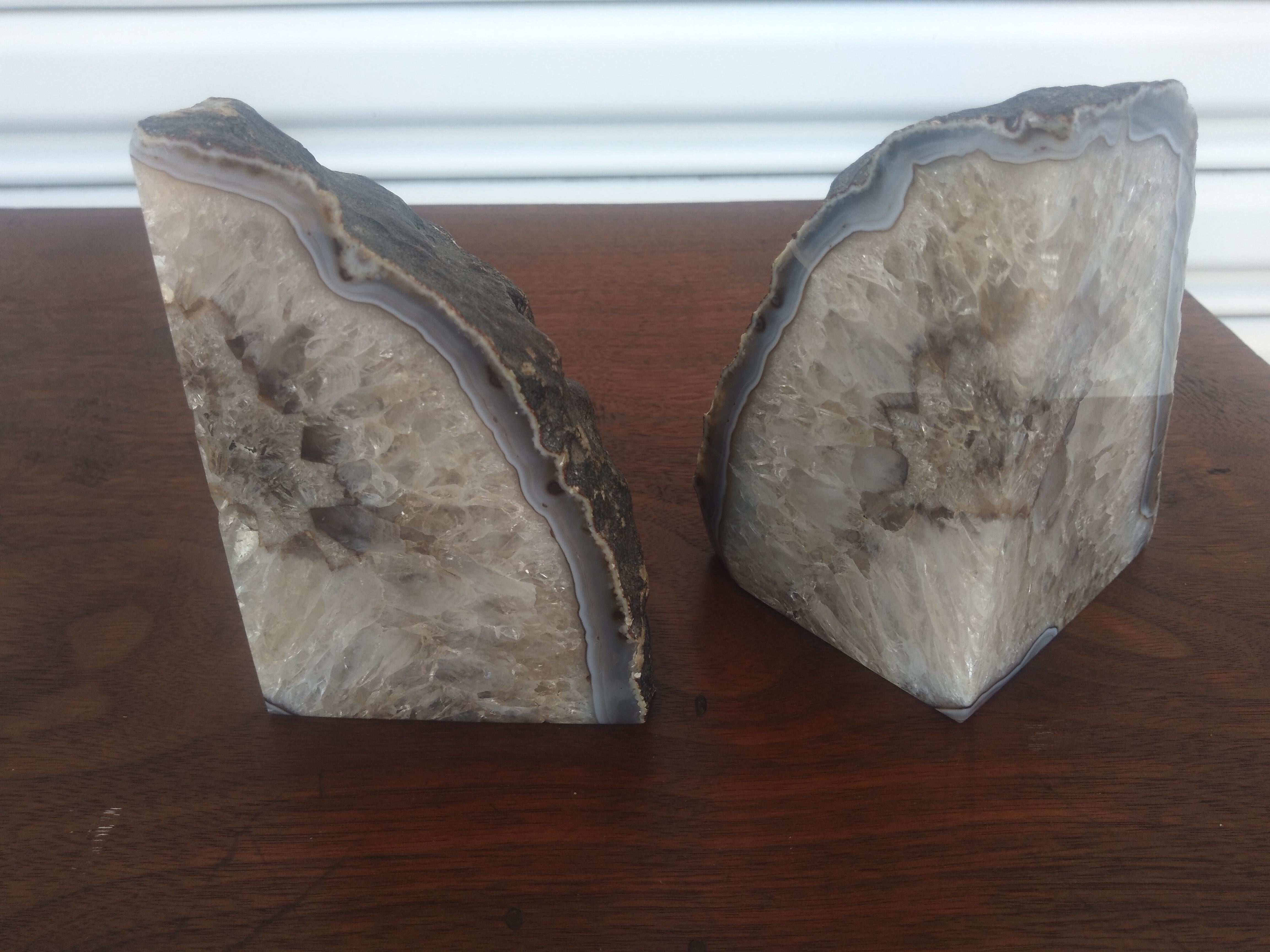 Pair of Brazilian Agate Geode Crystal Bookends For Sale 1