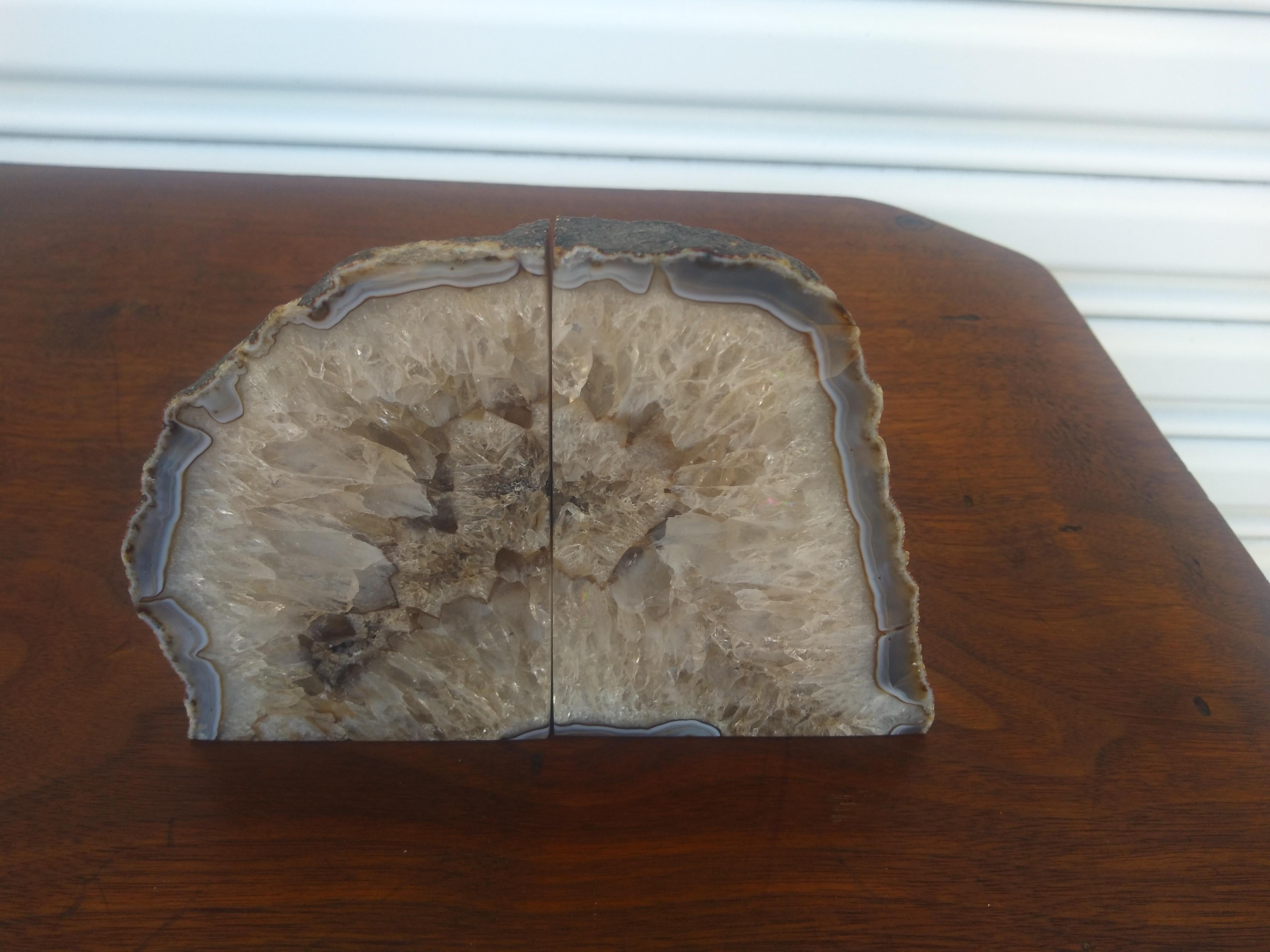 Pair of Brazilian Agate Geode Crystal Bookends For Sale 2