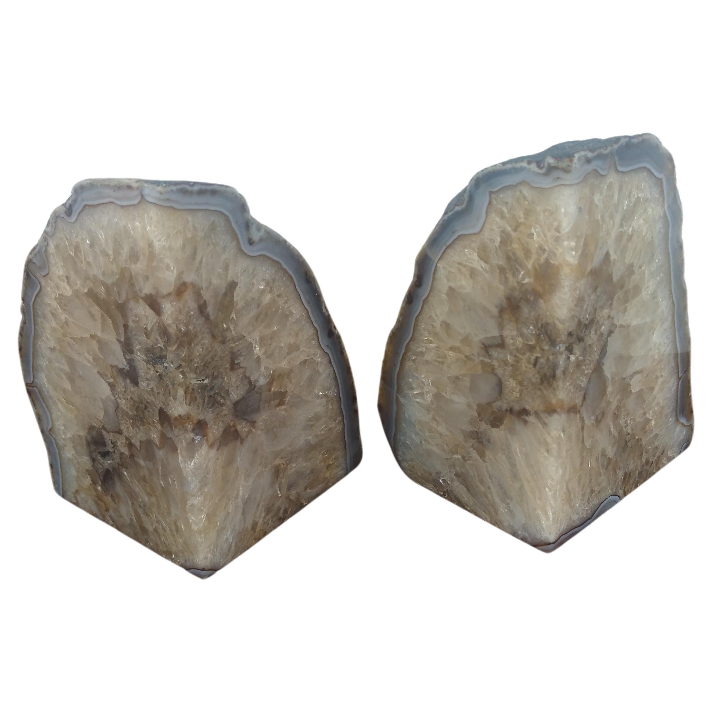 Pair of Brazilian Agate Geode Crystal Bookends