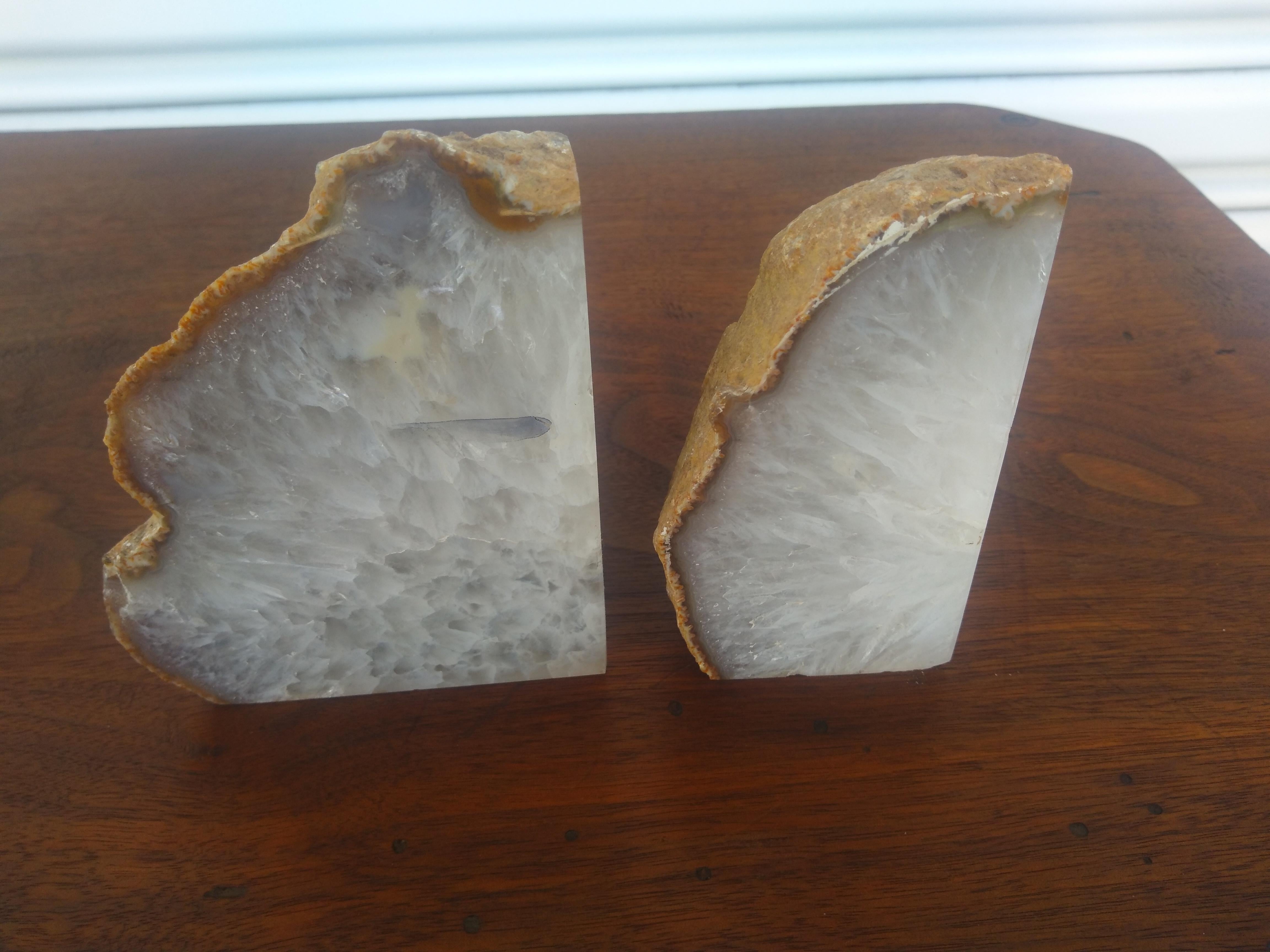 Pair of Brazilian Agate Geode Crystalline Bookends For Sale 1