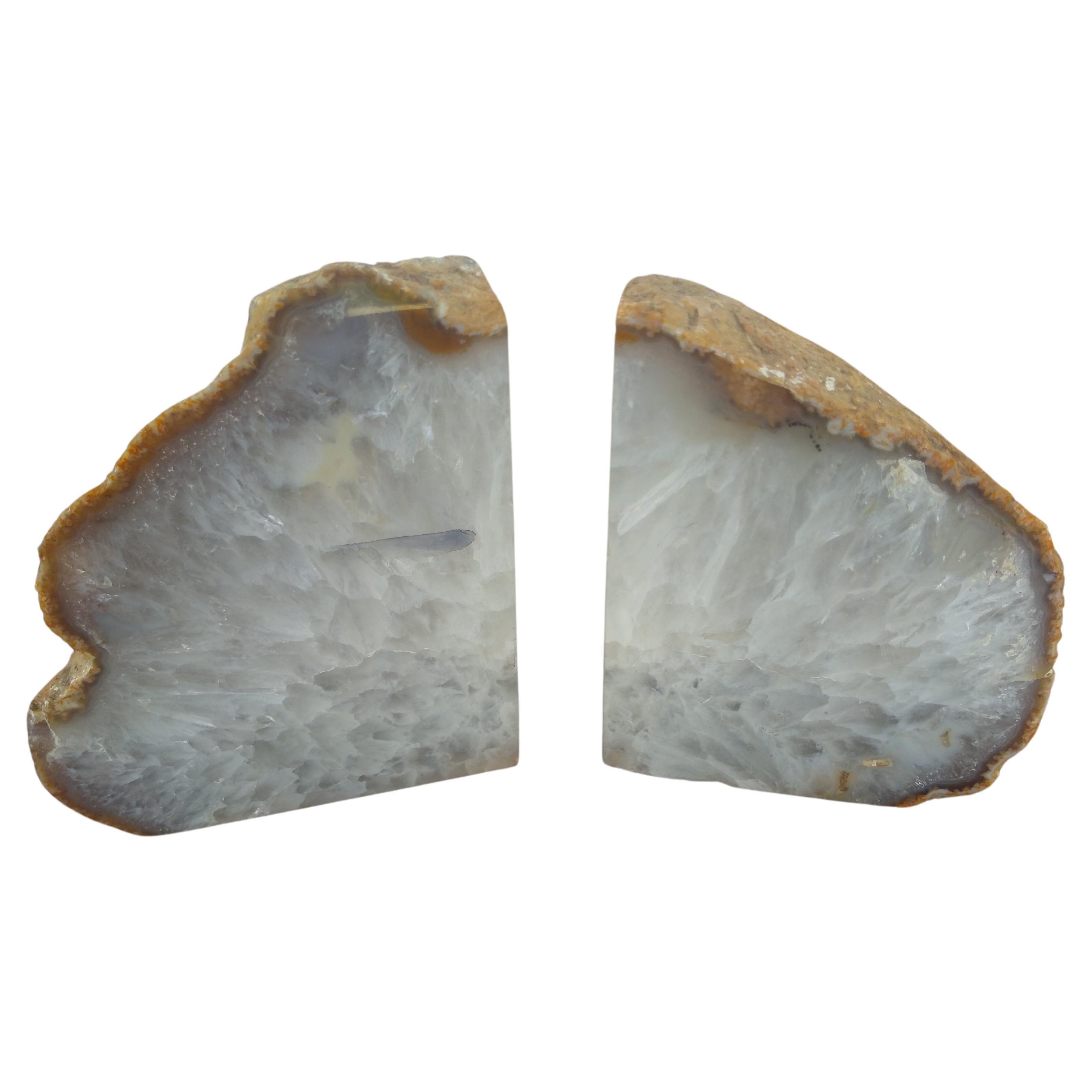 Pair of Brazilian Agate Geode Crystalline Bookends