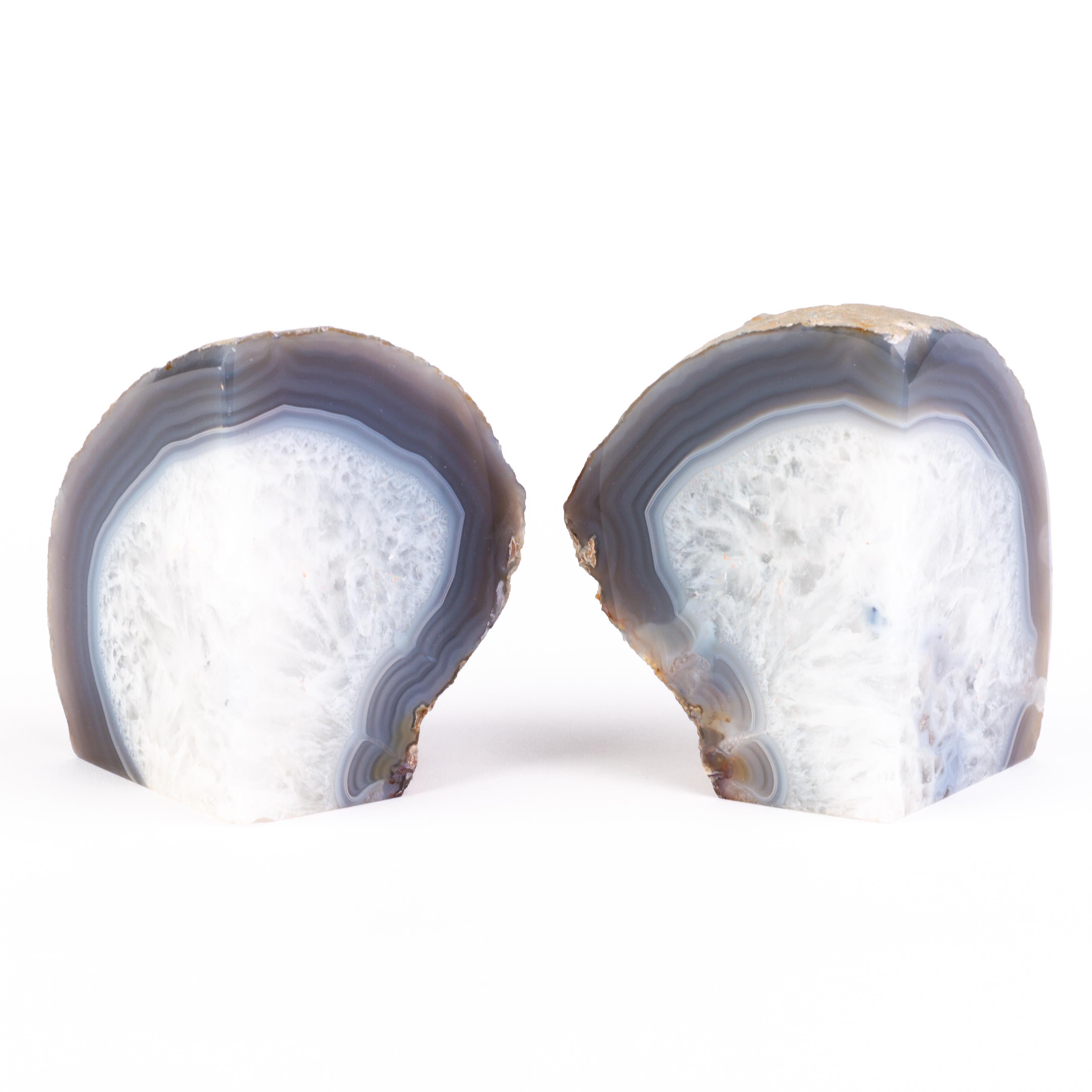 Pair of Brazilian Agate Geode Specimen Bookends In Good Condition In Nottingham, GB