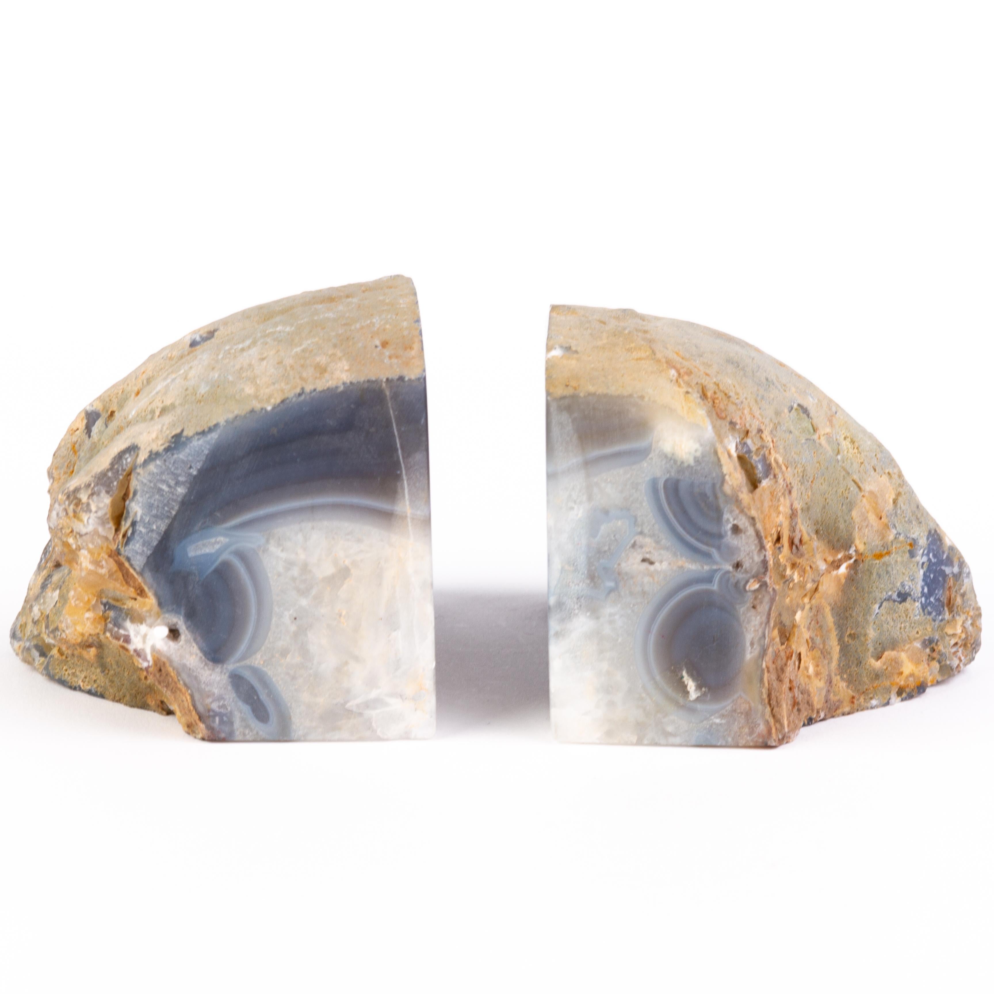 Pair of Brazilian Agate Geode Specimen Bookends 2