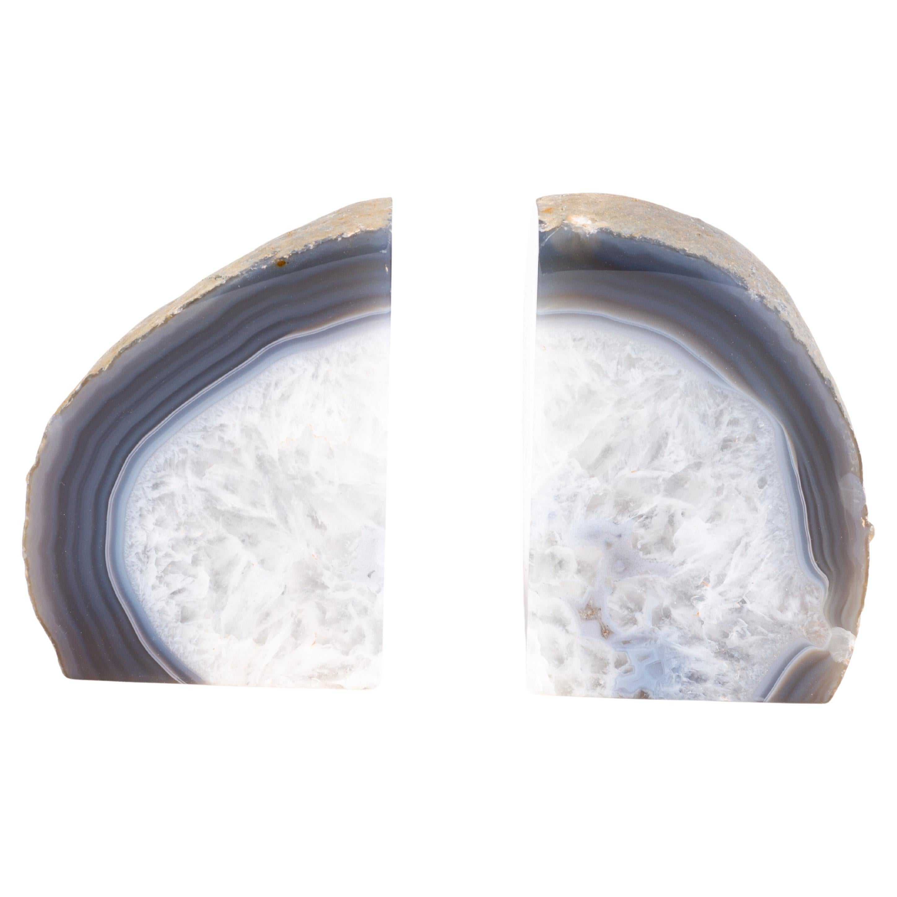 Pair of Brazilian Agate Geode Specimen Bookends