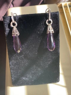 Pair of Brazilian amethyst and Diamond Earrings