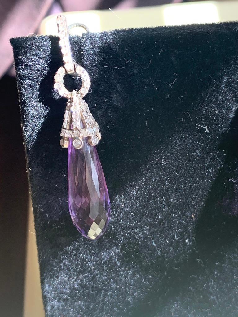 Par de pendientes de amatista brasileña y diamantes Artesano en venta