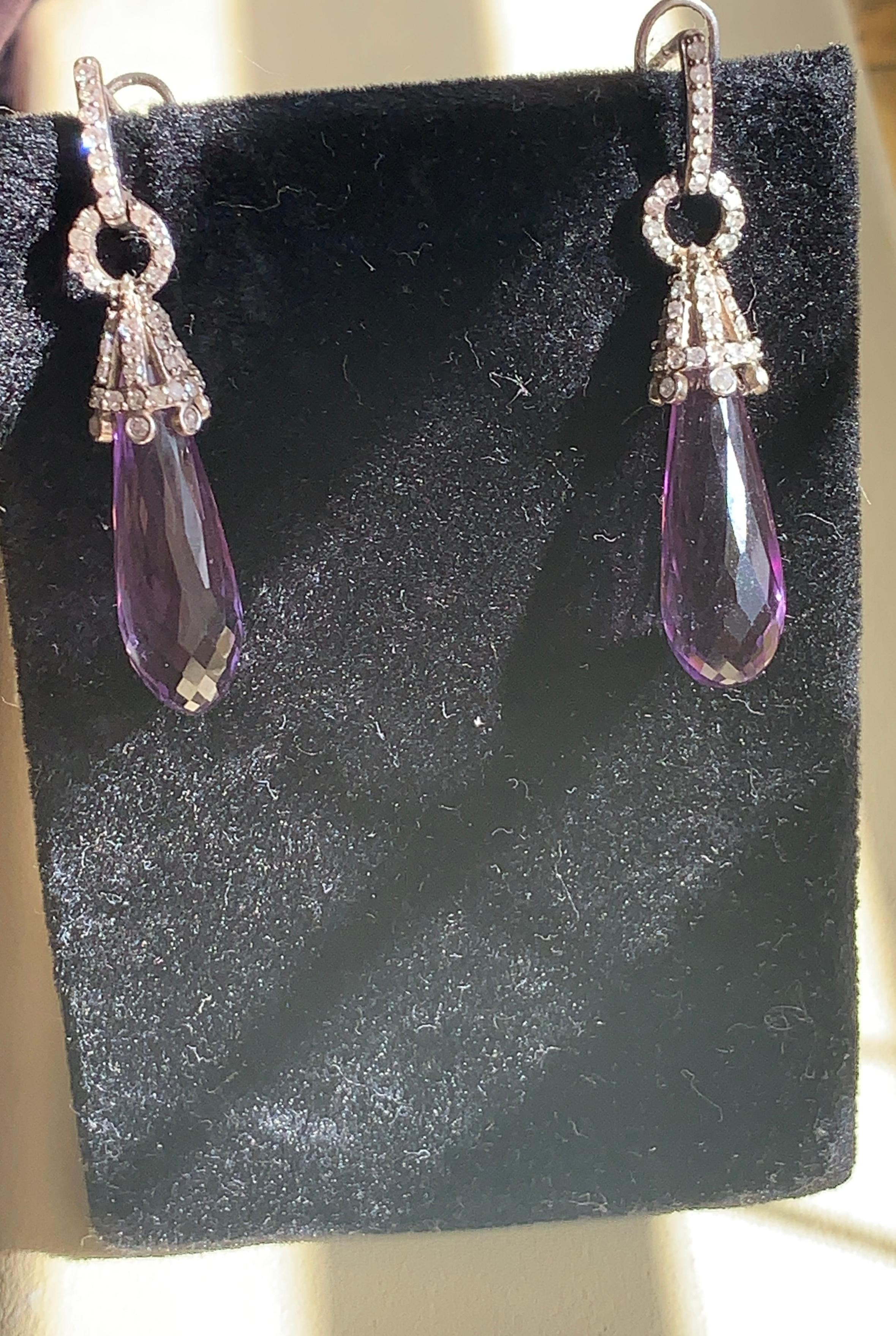 Par de pendientes de amatista brasileña y diamantes en Nuevo estado para la venta en New York, NY