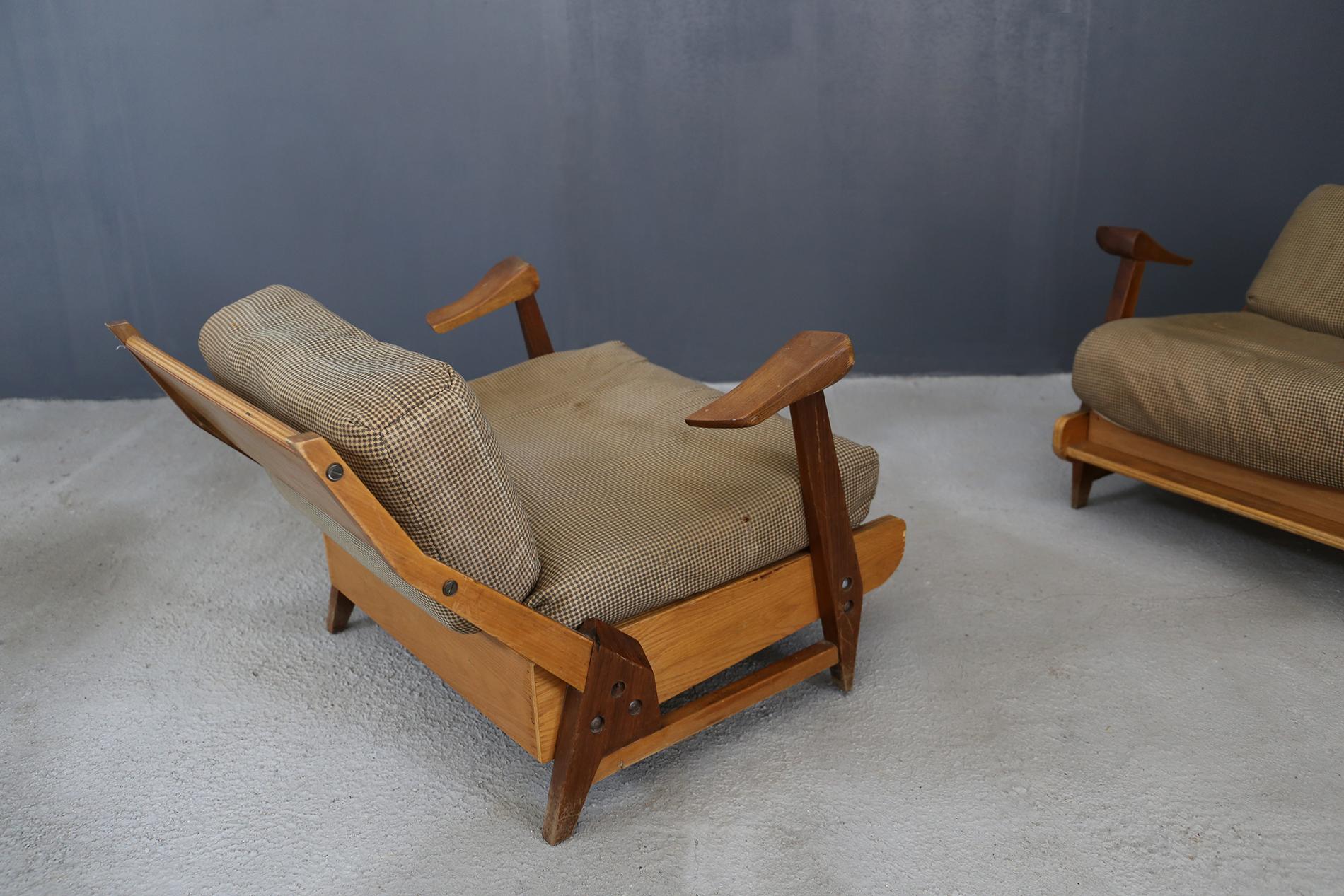 Pair of Midcentury Guillerme et Chambron France Armchairs, from 1950 In Good Condition In Milano, IT