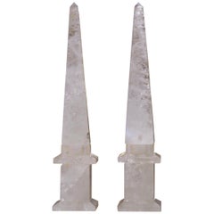 Pair of Brazilian Carved Empire Style Rock Crystal Obelisks Sculptures