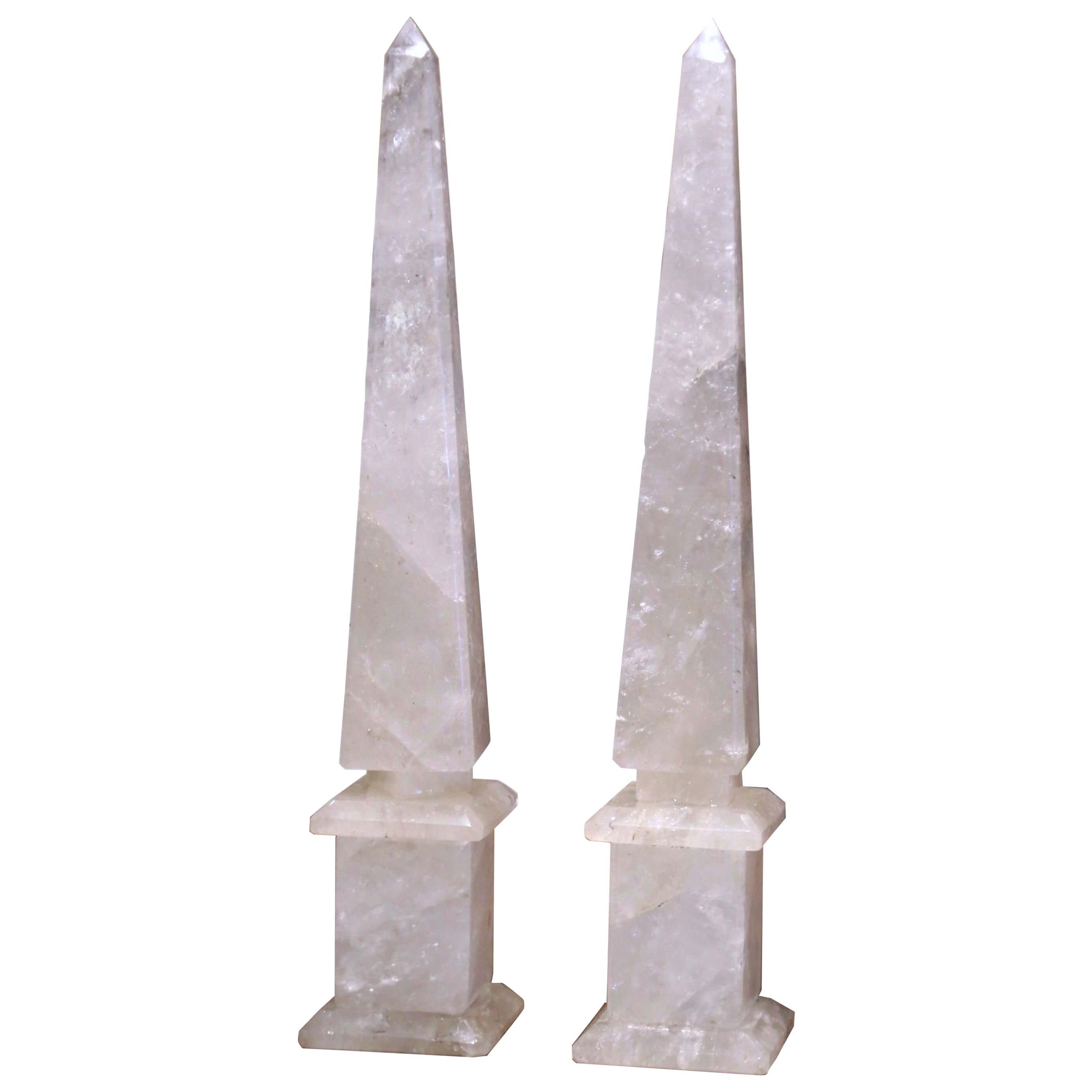 Paire d'obélisques brésiliens en cristal de roche sculptés de style Empire en vente