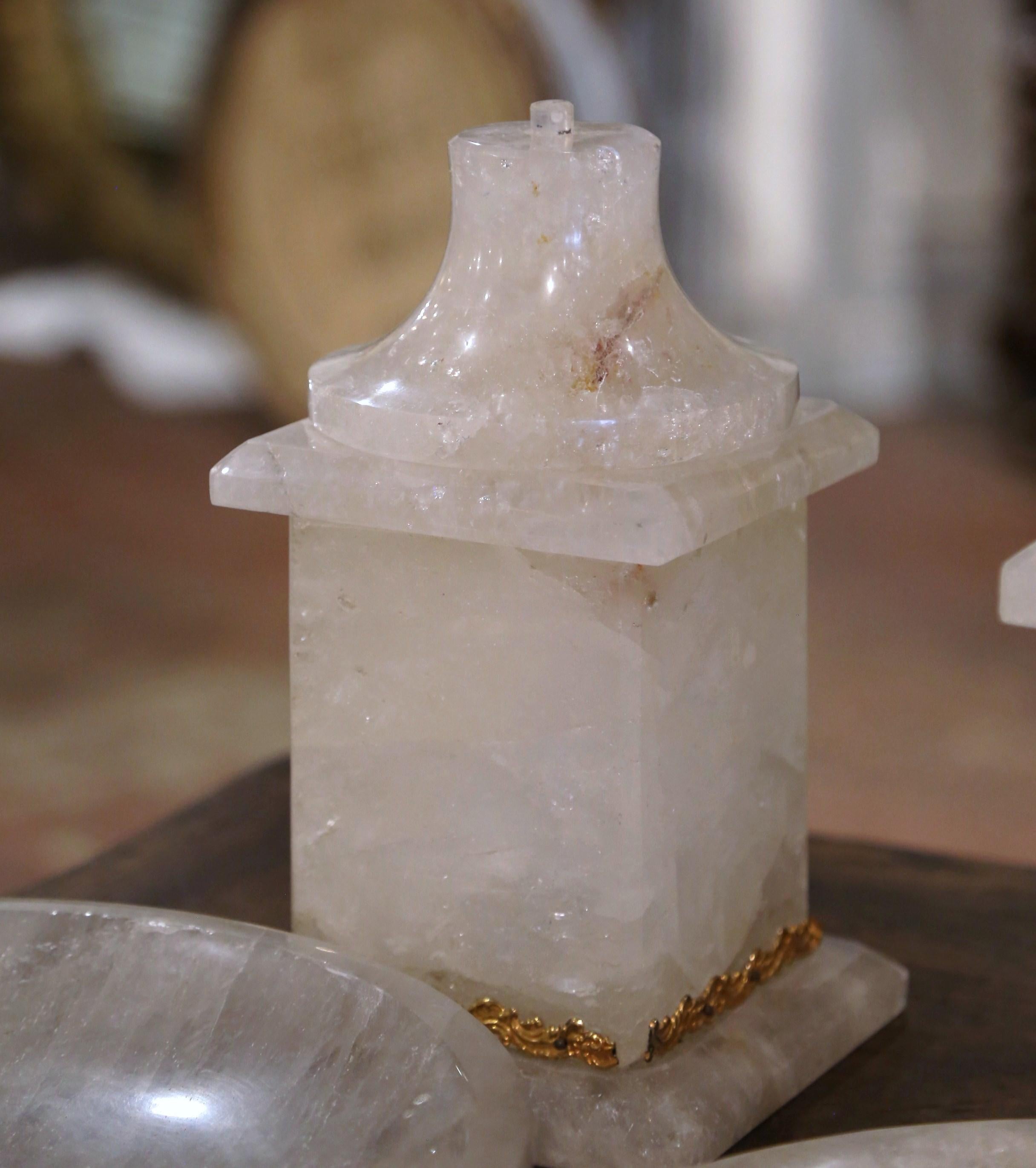  Paire de centres de table en cristal de roche sculpté brésilien avec bol pivotant en vente 4