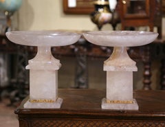 Pair of Brazilian Carved Rock Crystal Compote Centerpiece with Swivel Bowl