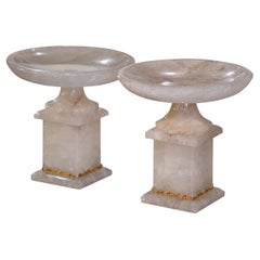 Pair of Brazilian Carved Rock Crystal Compotes with Swivel Bowls