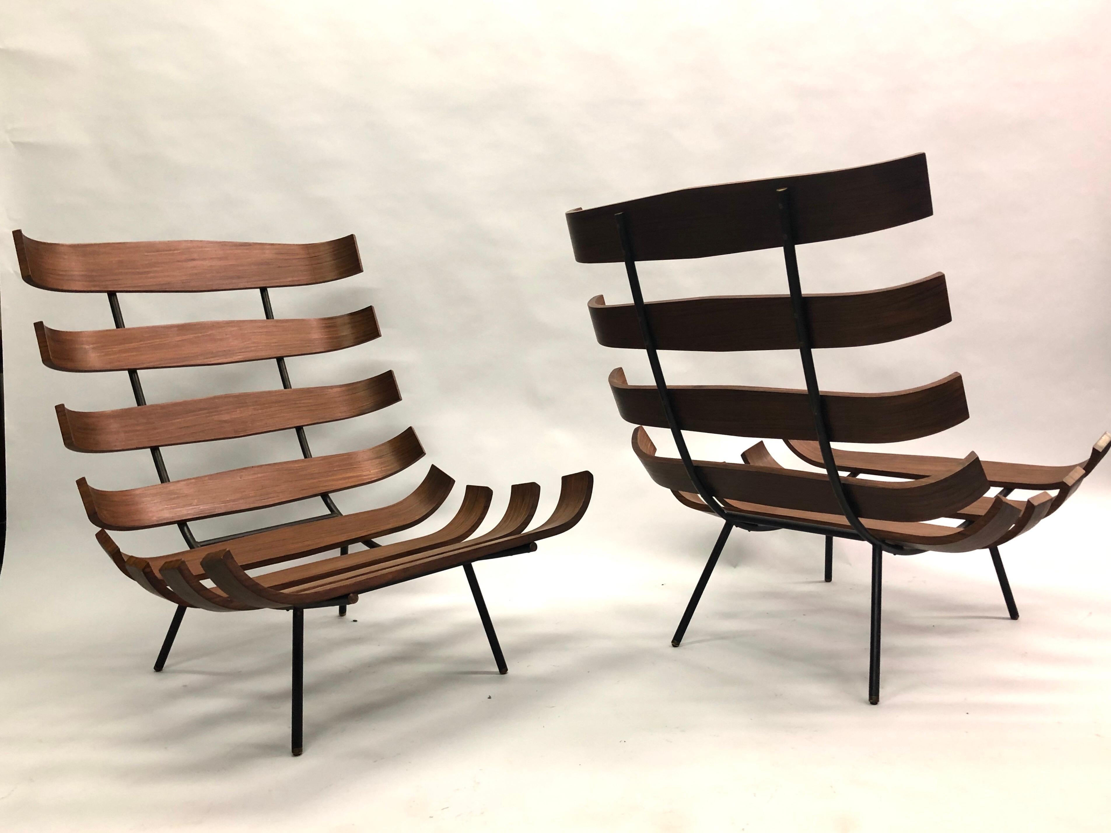 Hardwood Pair of Brazilian 'Costela' Lounge Chairs by Carlo Hauner & Martin Eisler, 1954