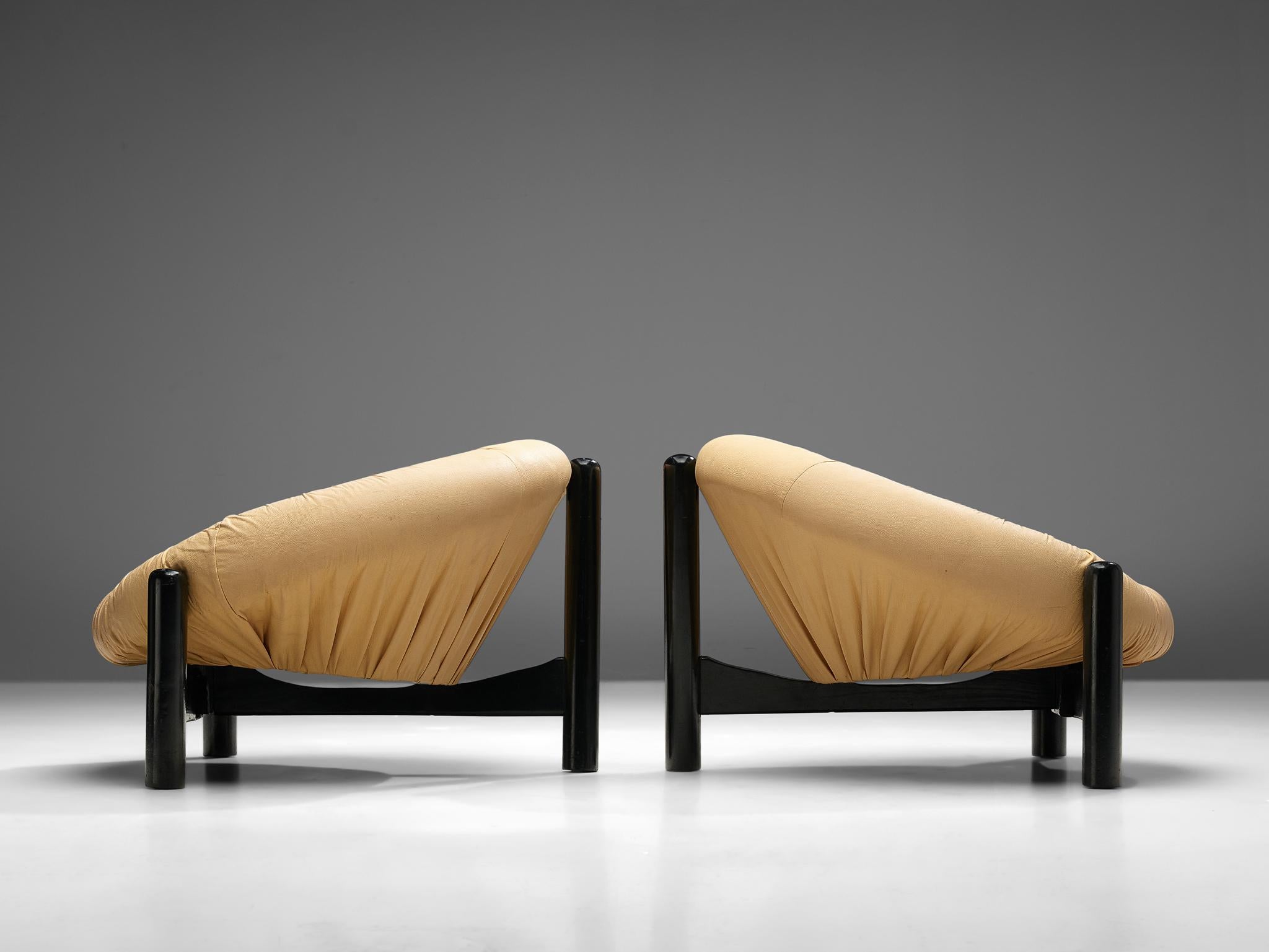 Late 20th Century Pair of Brazilian Easy Chairs in Light Yellow Leatherette