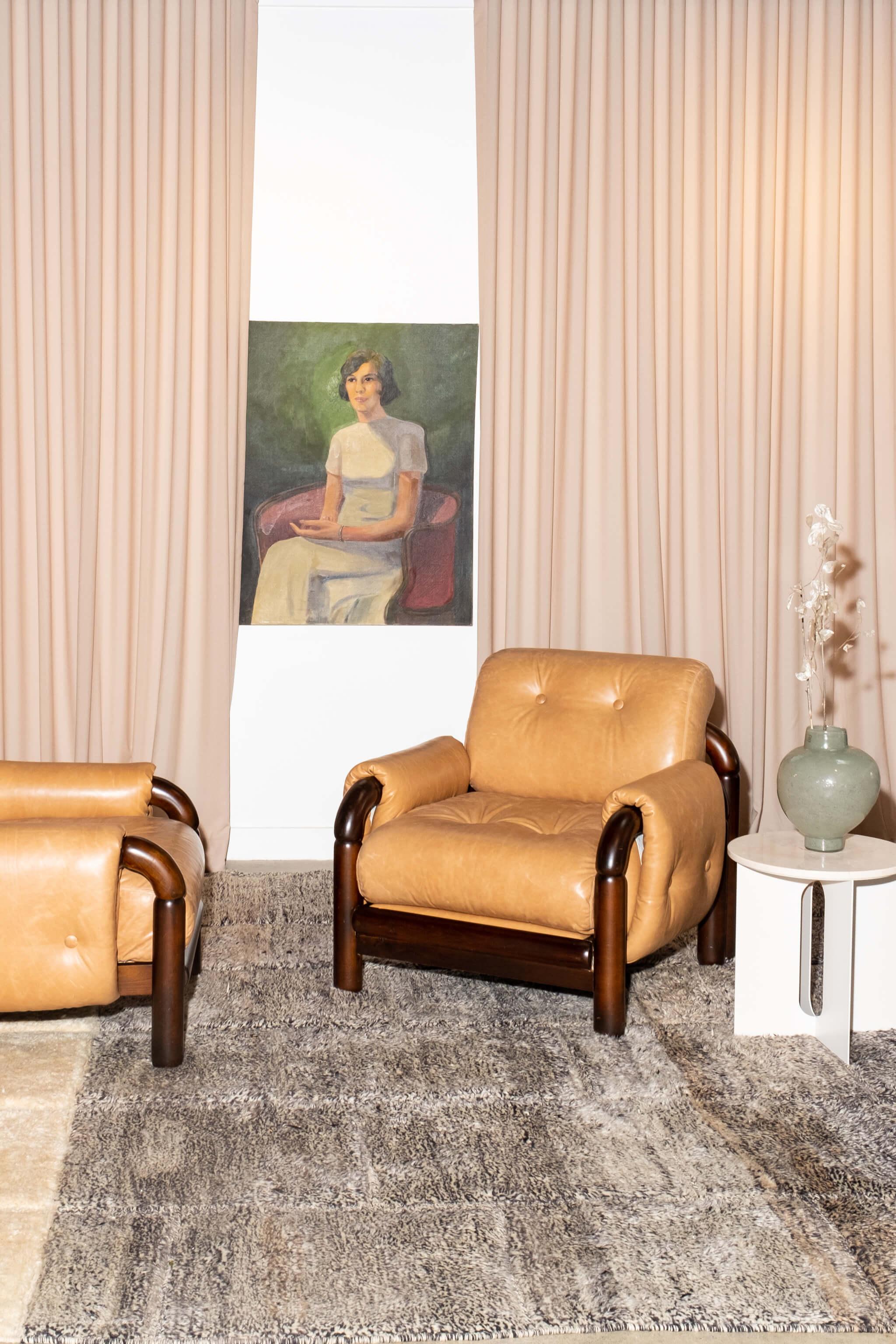 Modern Pair of Brazilian Leather Armchairs For Sale
