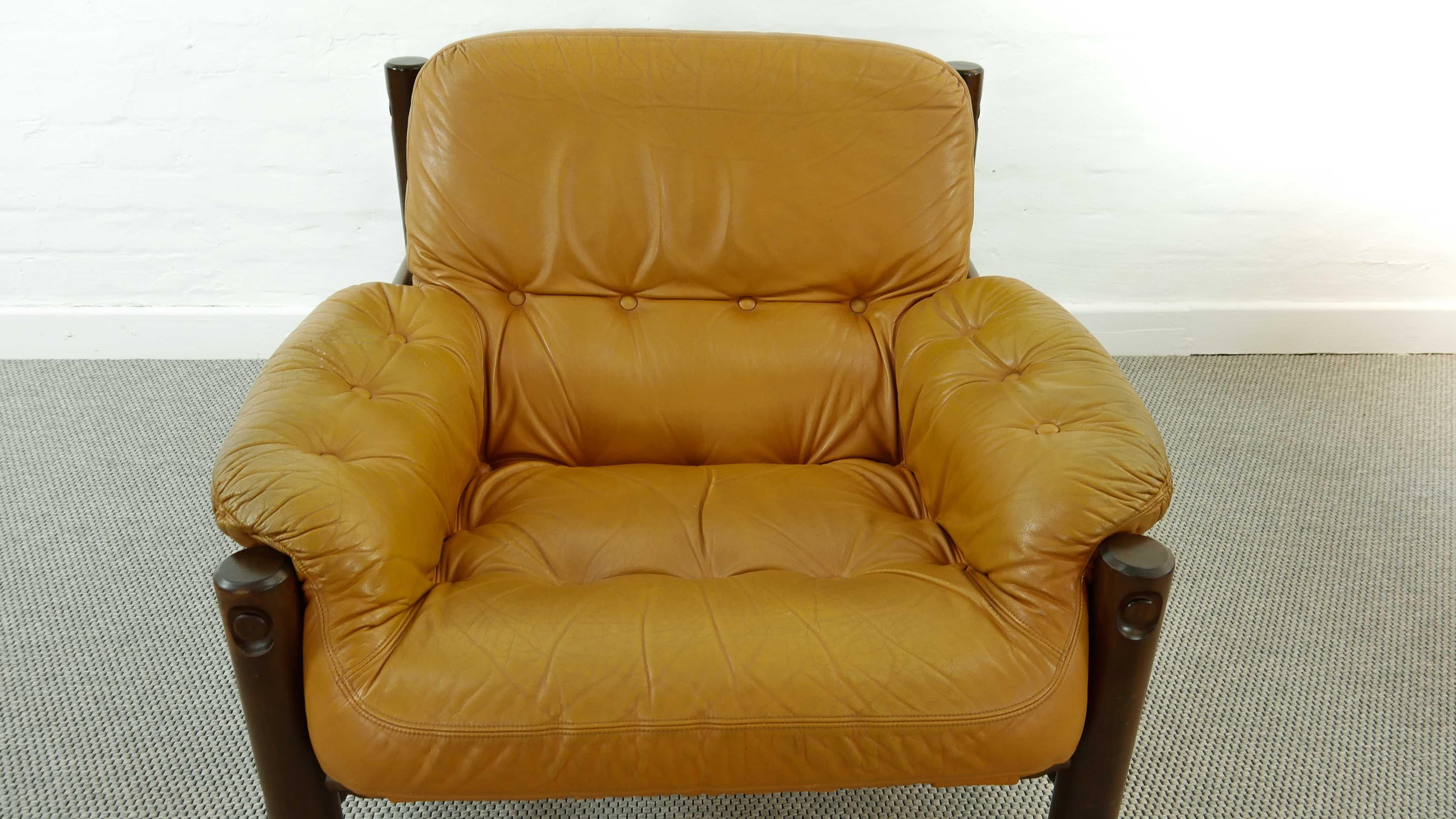 Pair of Brazilian Lounge Chairs in Cognac Leather, 1970s 7