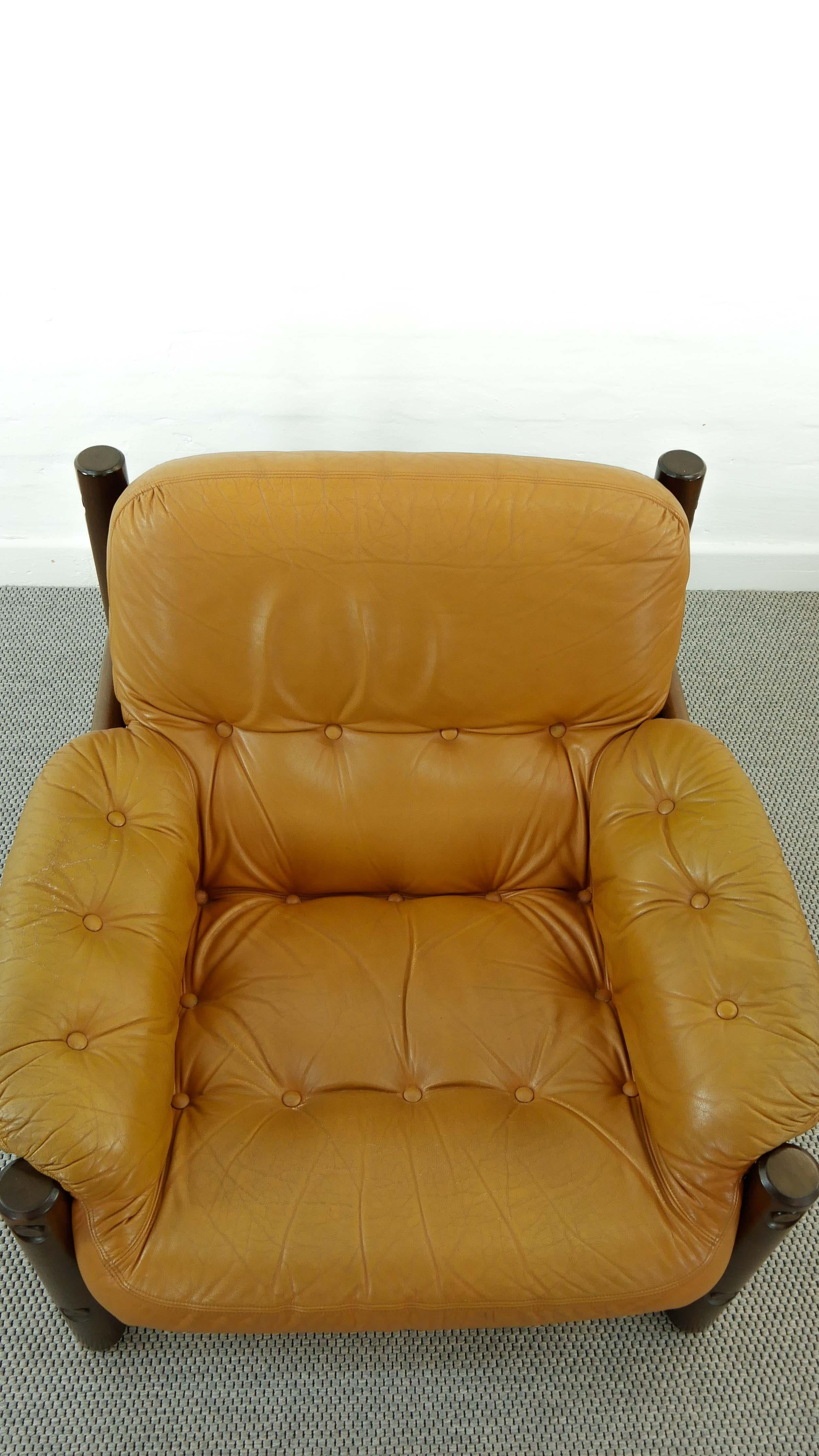 Pair of Brazilian Lounge Chairs in Cognac Leather, 1970s 8