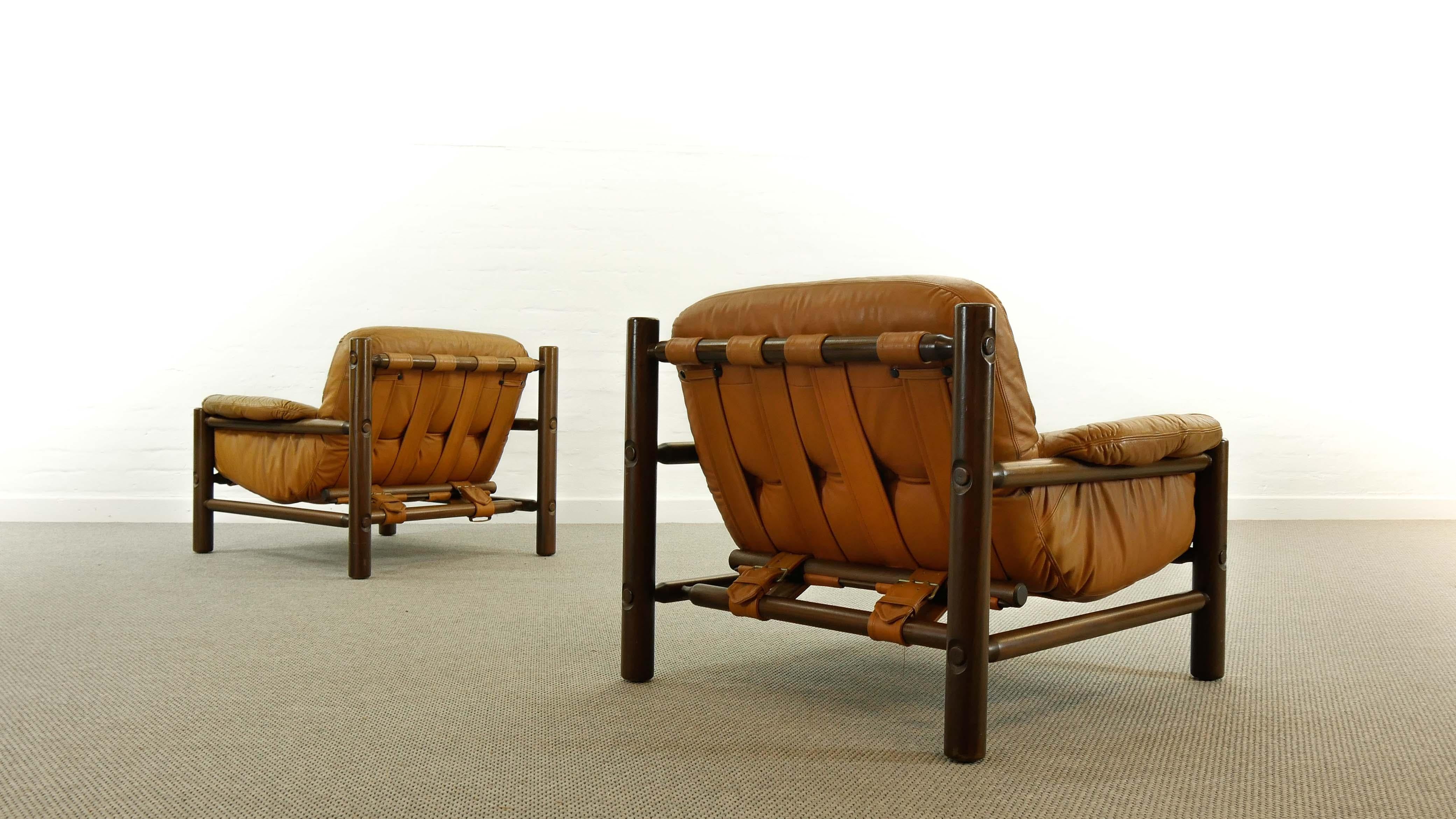 20th Century Pair of Brazilian Lounge Chairs in Cognac Leather, 1970s