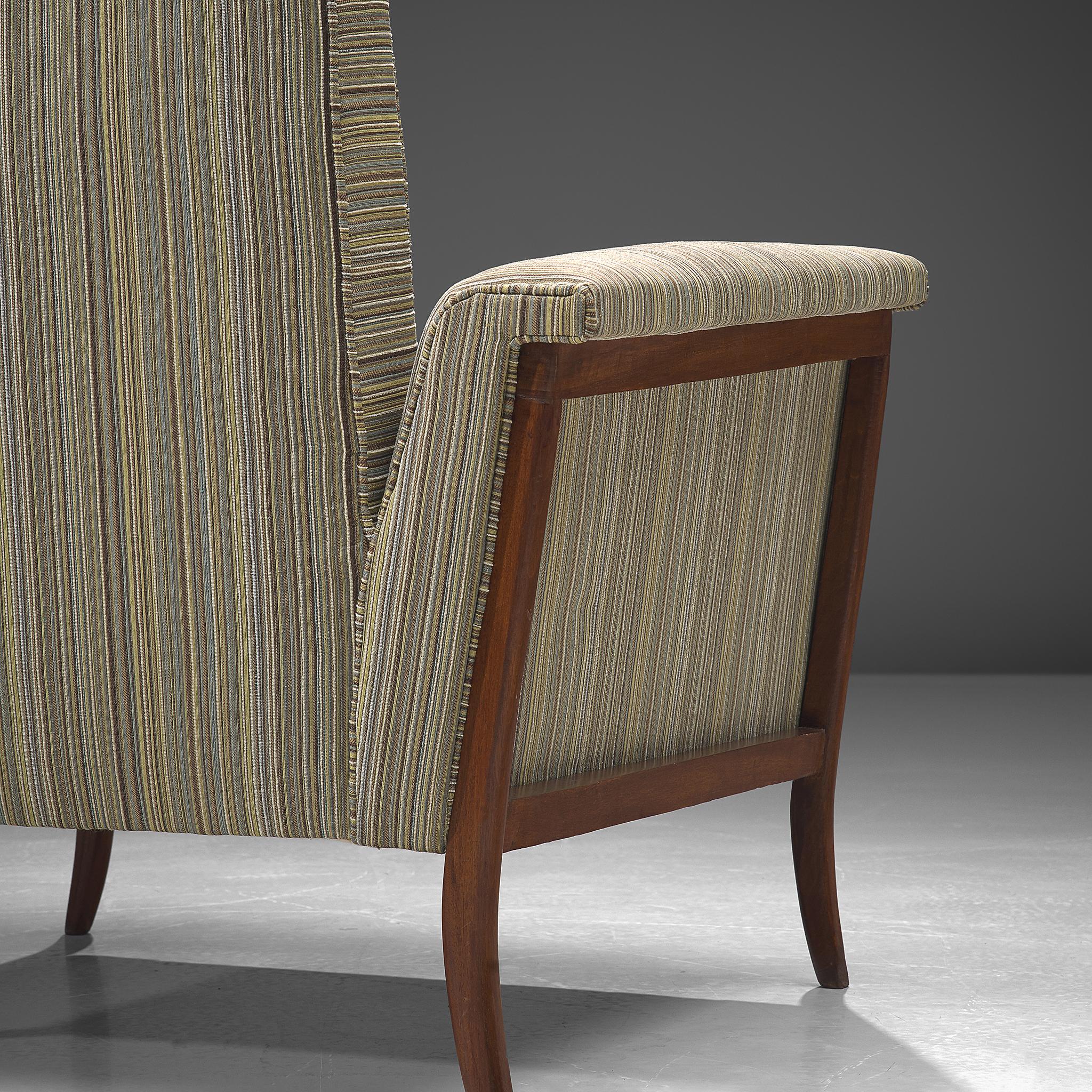 Mid-Century Modern Brazilian Pair of Lounge Chairs in Mahogany and Striped Upholstery For Sale