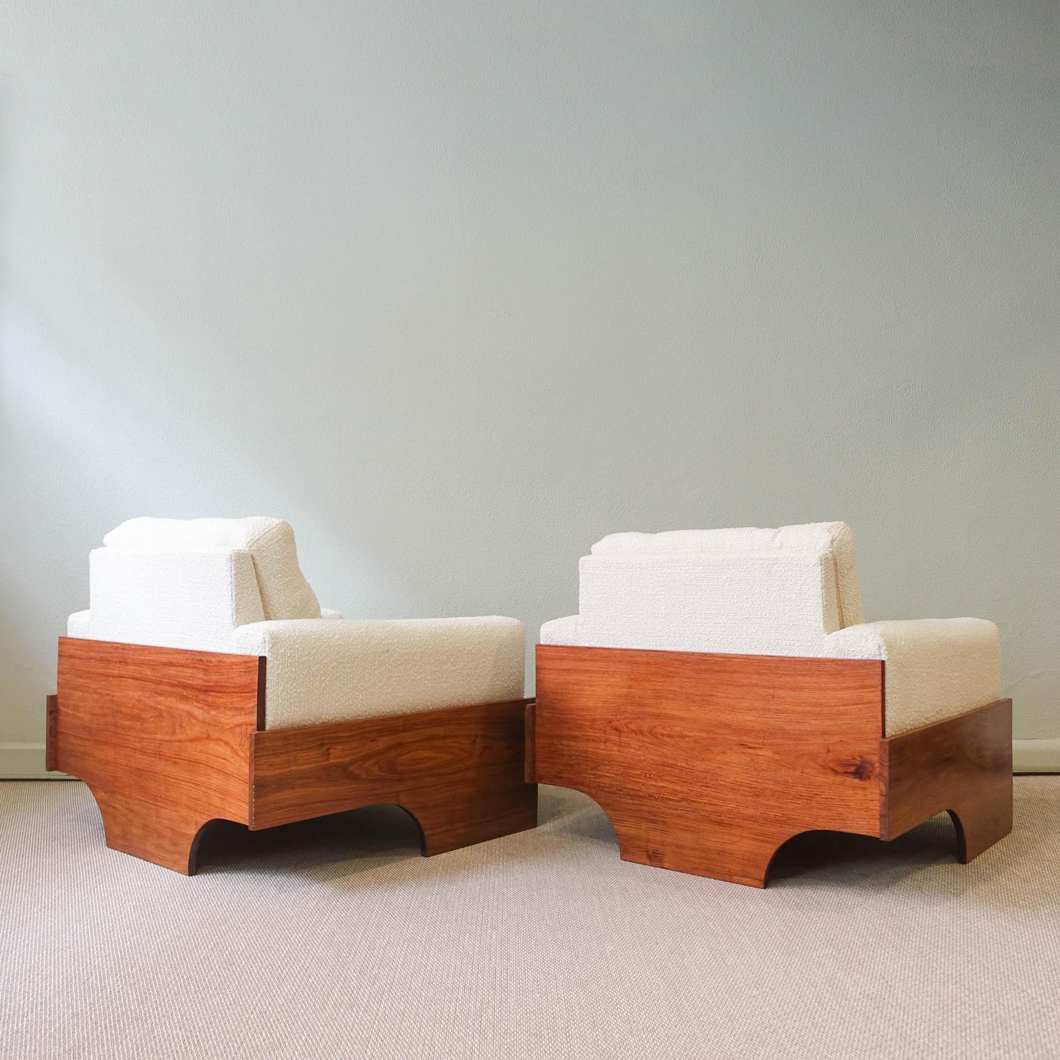 Fabric Pair of Brazilian Lounge Chairs in the Style of Jorge Zalszupin, 1960's
