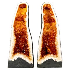Pair of Brazilian Madeira Citrine Geode Cathedrals