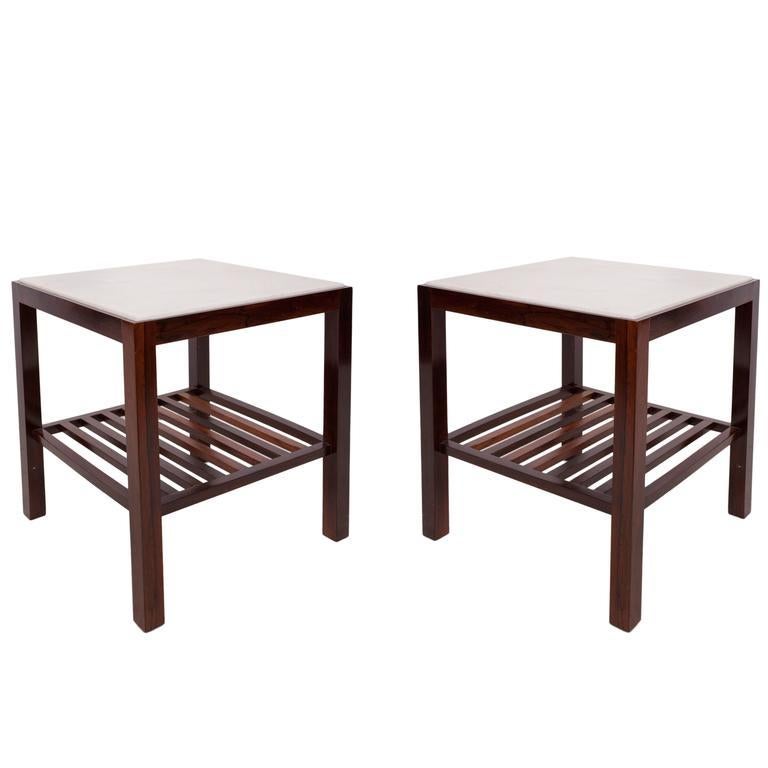 Brazilian Mid-Century Modern Marble-Top Side Tables in Jacarandá In Excellent Condition In New York, NY