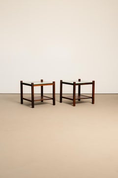 Pair of Brazilian Midcentury Rosewood and Glass Table