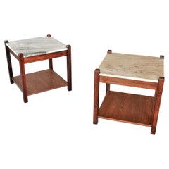 Pair of Brazilian Midcentury Rosewood and Marble Tables by Celina Decorações