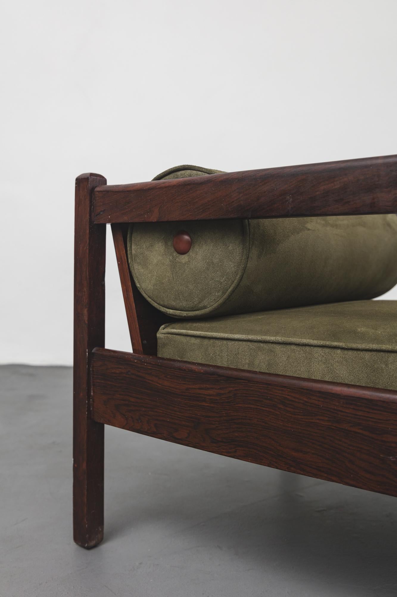 Suede Pair of Brazilian Midcentury Rosewood Armchairs by Celina Decorações, 1960s