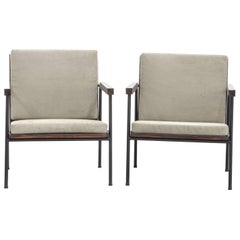 Pair of Brazilian Midcentury Rosewood Minimalist Armchairs, Geraldo de Barros