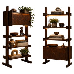 Pair of Brazilian Modern Adjustable Bookshelves with Cabinets in Rosewood, 1960s