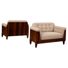 Pair of Brazilian Modern Armchairs in Rosewood & Ivory Mohair, JD Moveis, 1960s
