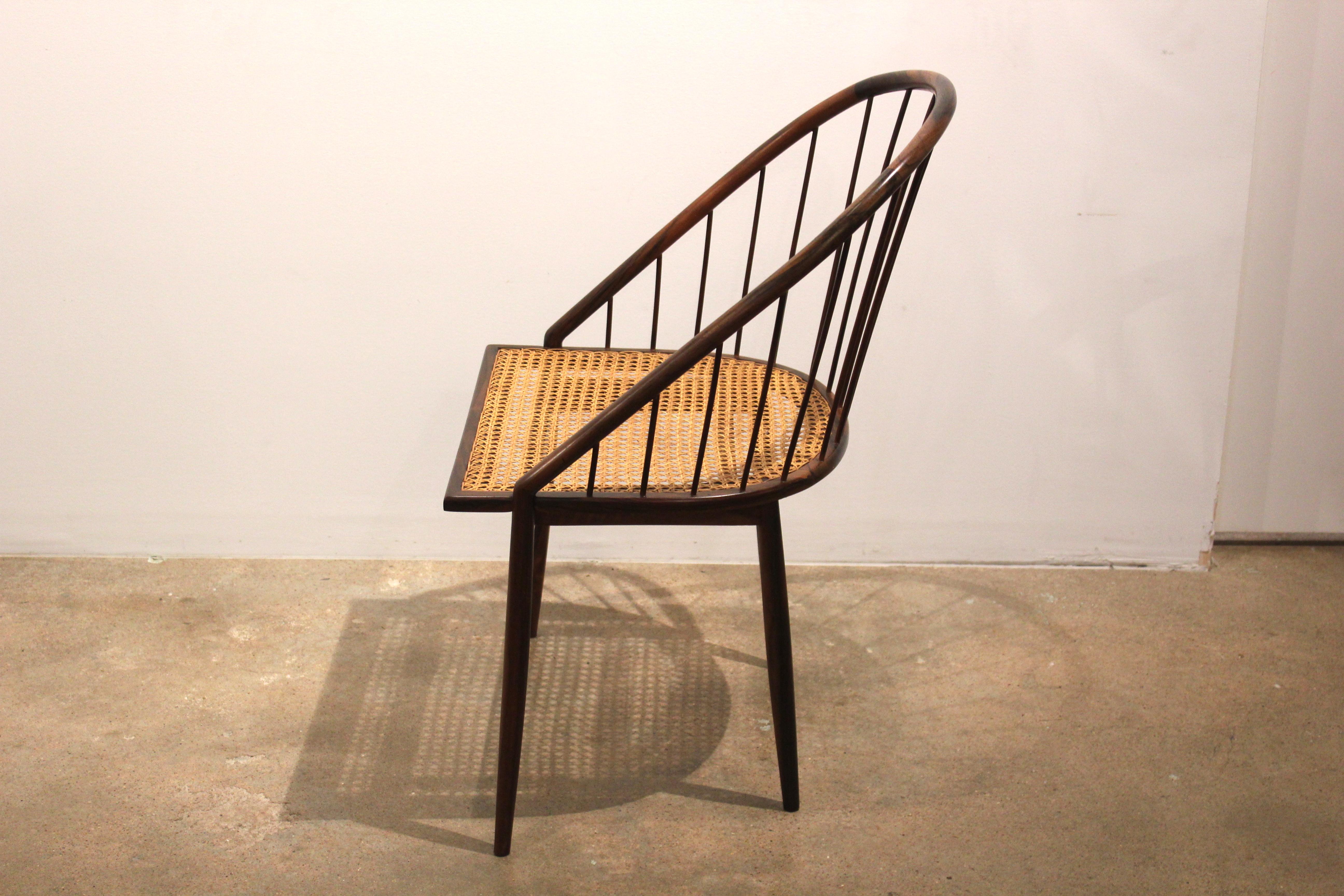 Pair of Brazilian Modern Cane Curva Chairs by Joaquim Tenreiro 1