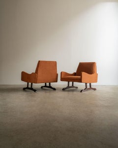 Pair of Brazilian Modern Lounge Chairs with Wood Sled Bases, 1950s
