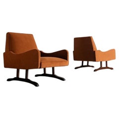 Pair of Brazilian Modern Lounge Chairs with Wood Sled Bases, 1950s