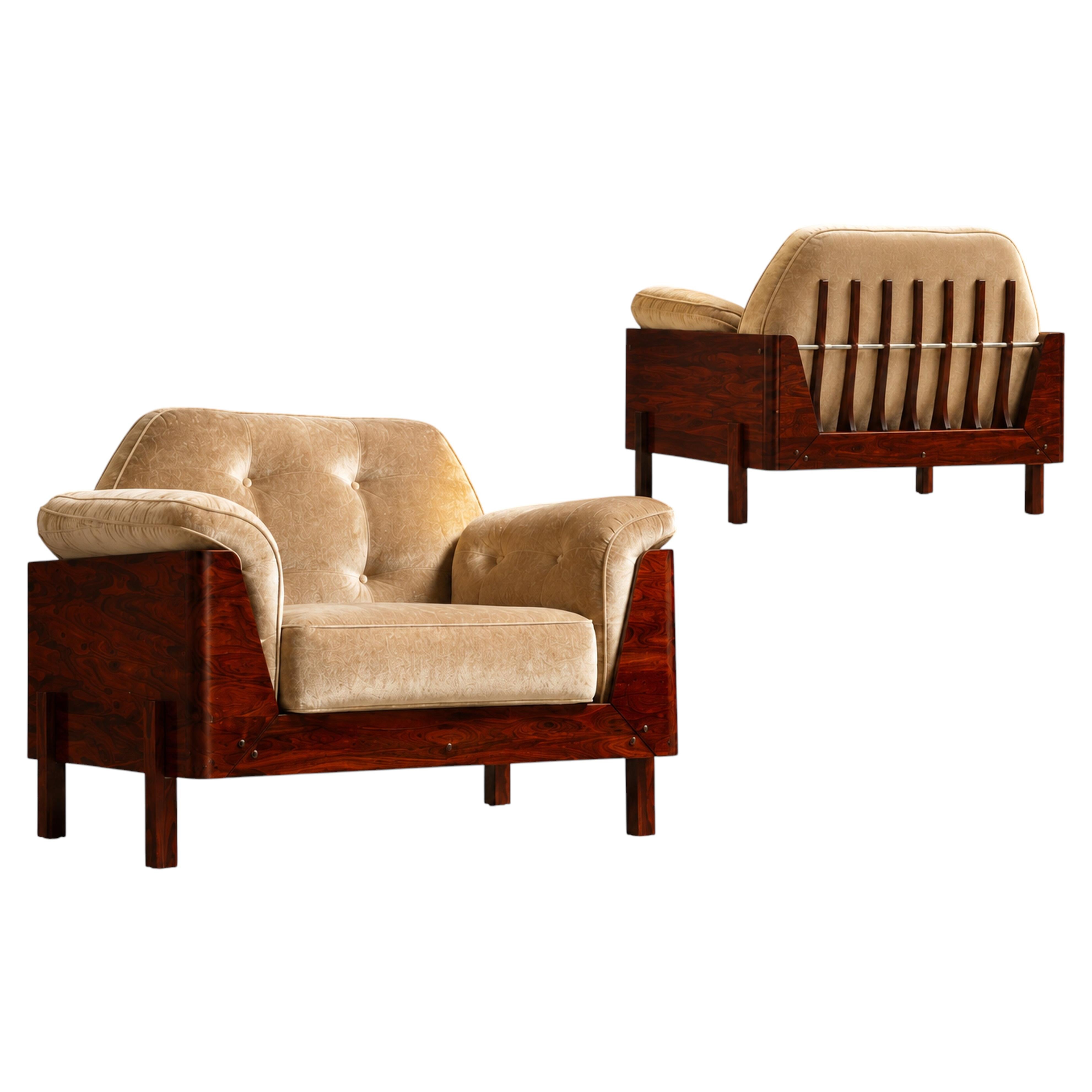 Par de sillones modernos brasileños de palisandro y mohair, Bertomeu, Brasil, década de 1960