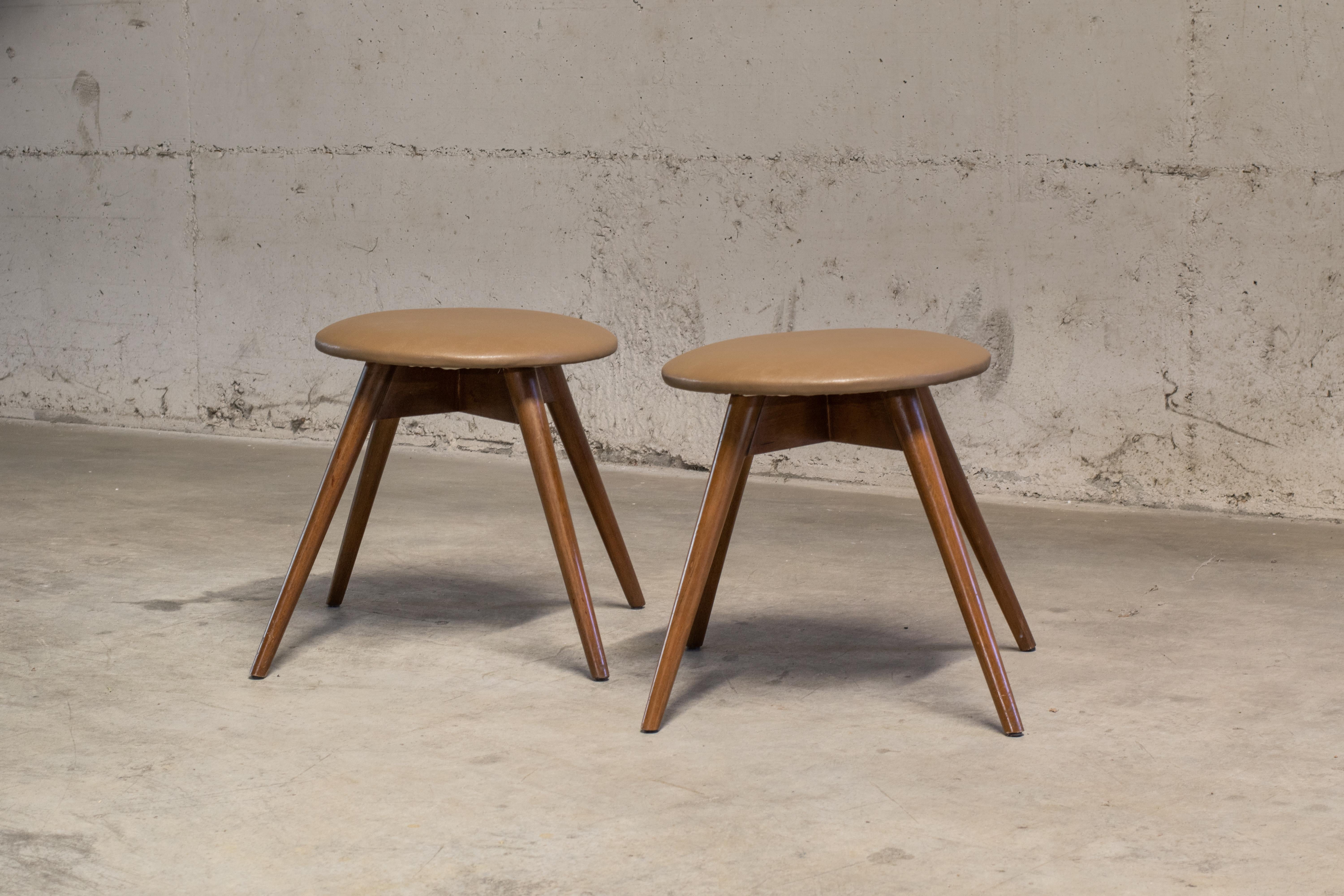 Late 20th Century Pair of Brazilian Modern Wood Stool, Fahrer For Sale