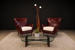 Pair of Brazilian Modernist Armchairs in, Leather & Bouclé, Carlo Hauner, 1950s