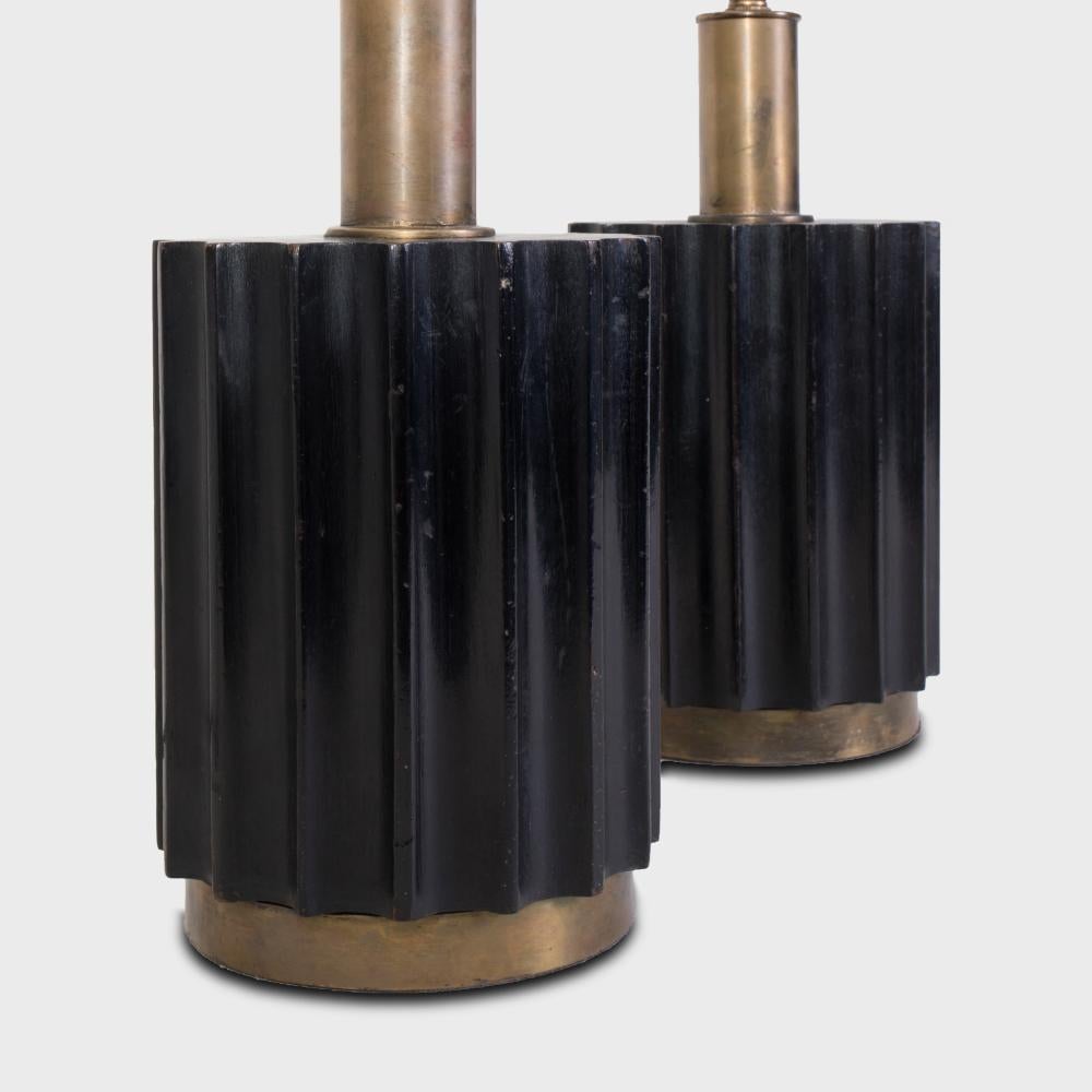 Fantastic pair of Brazilian modernist lamps. Best of quality, made from ebonized wood and bronze. Brazilian, circa 1960s, rewired for USA and ready to go.

Item located in our Hudson, NY facility.