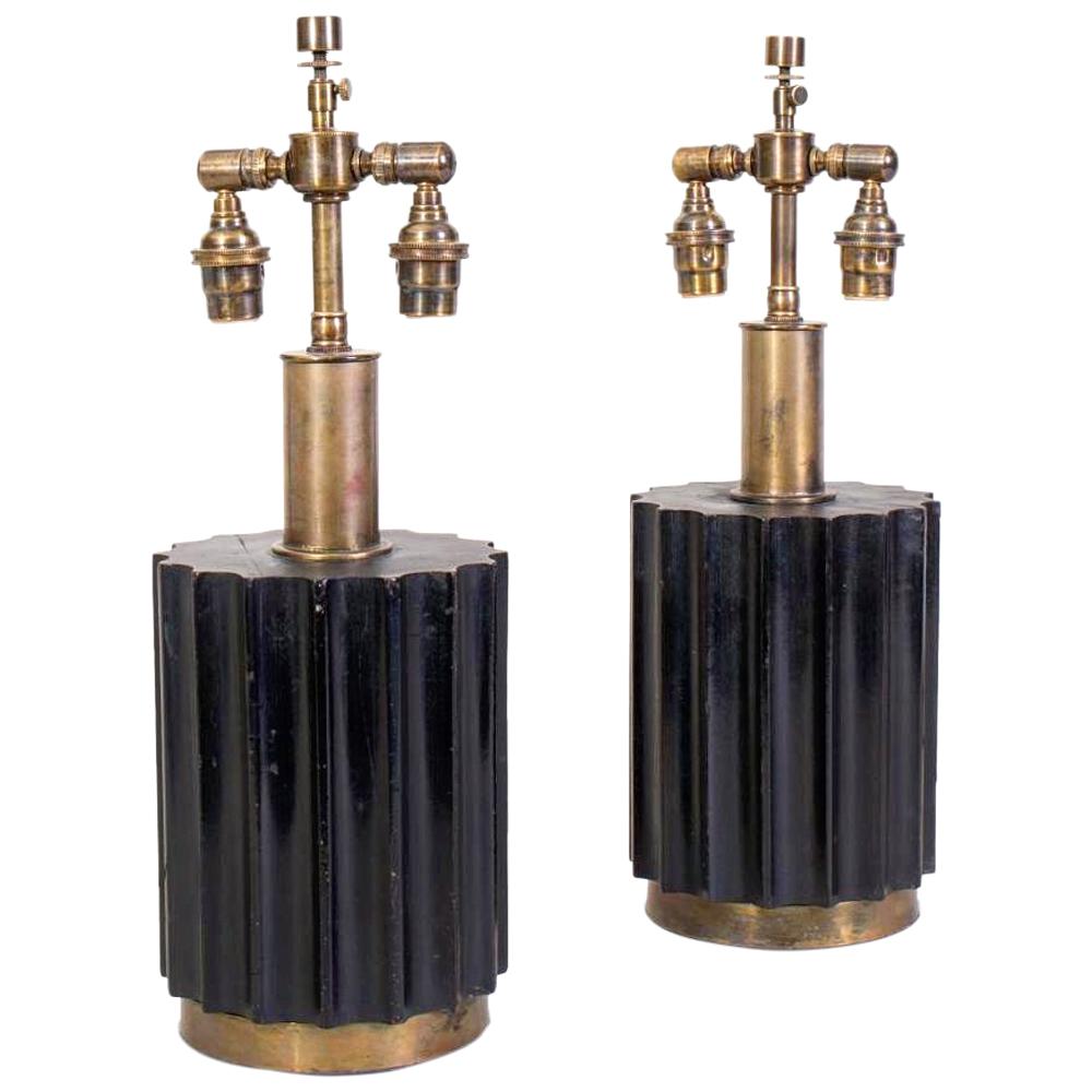 Pair of Brazilian Modernist Lamps in Wood and Bronze