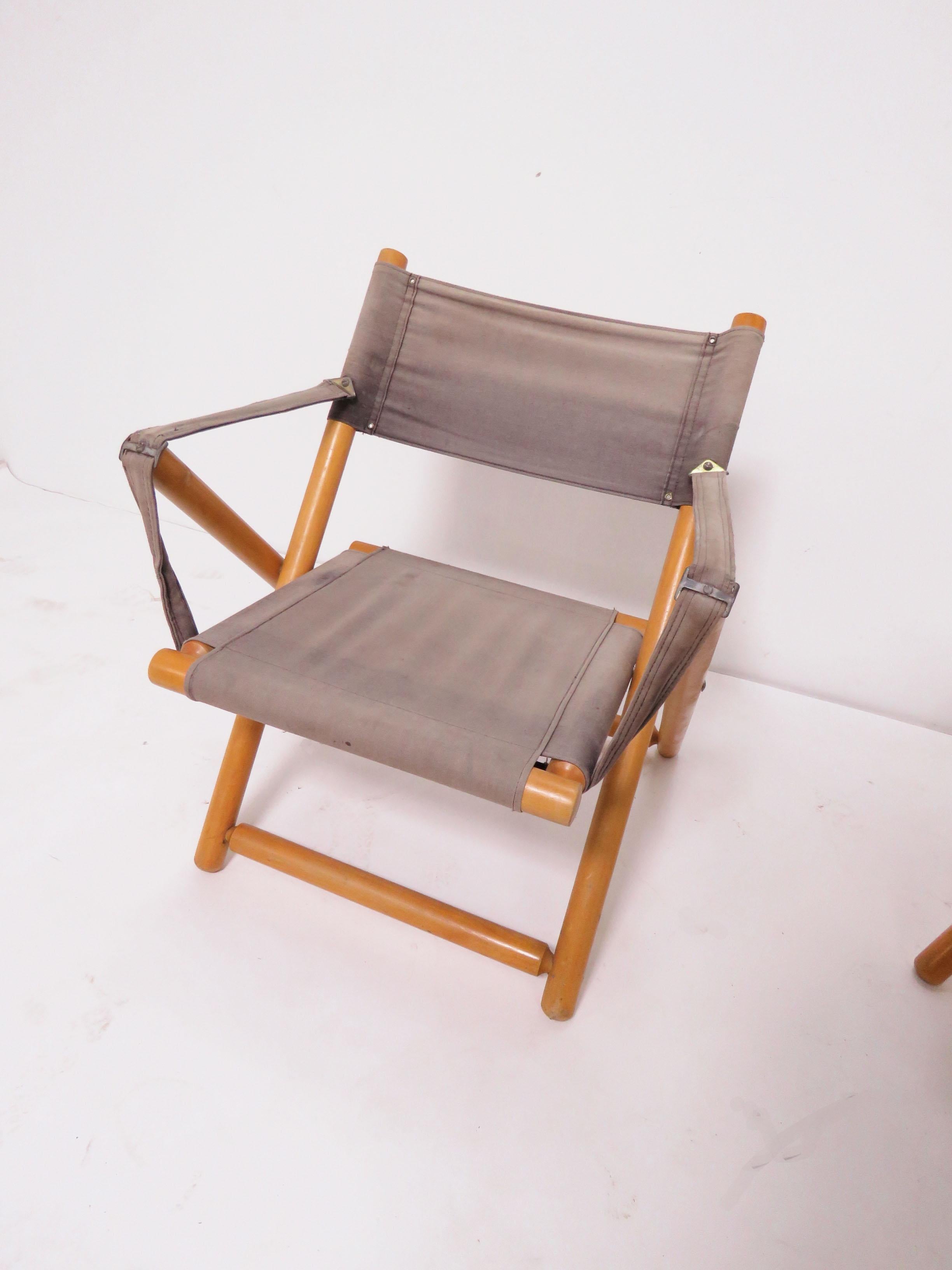 Canvas Pair of Brazilian Móveis Gerdau Folding Safari Sling Chairs, circa 1970s For Sale