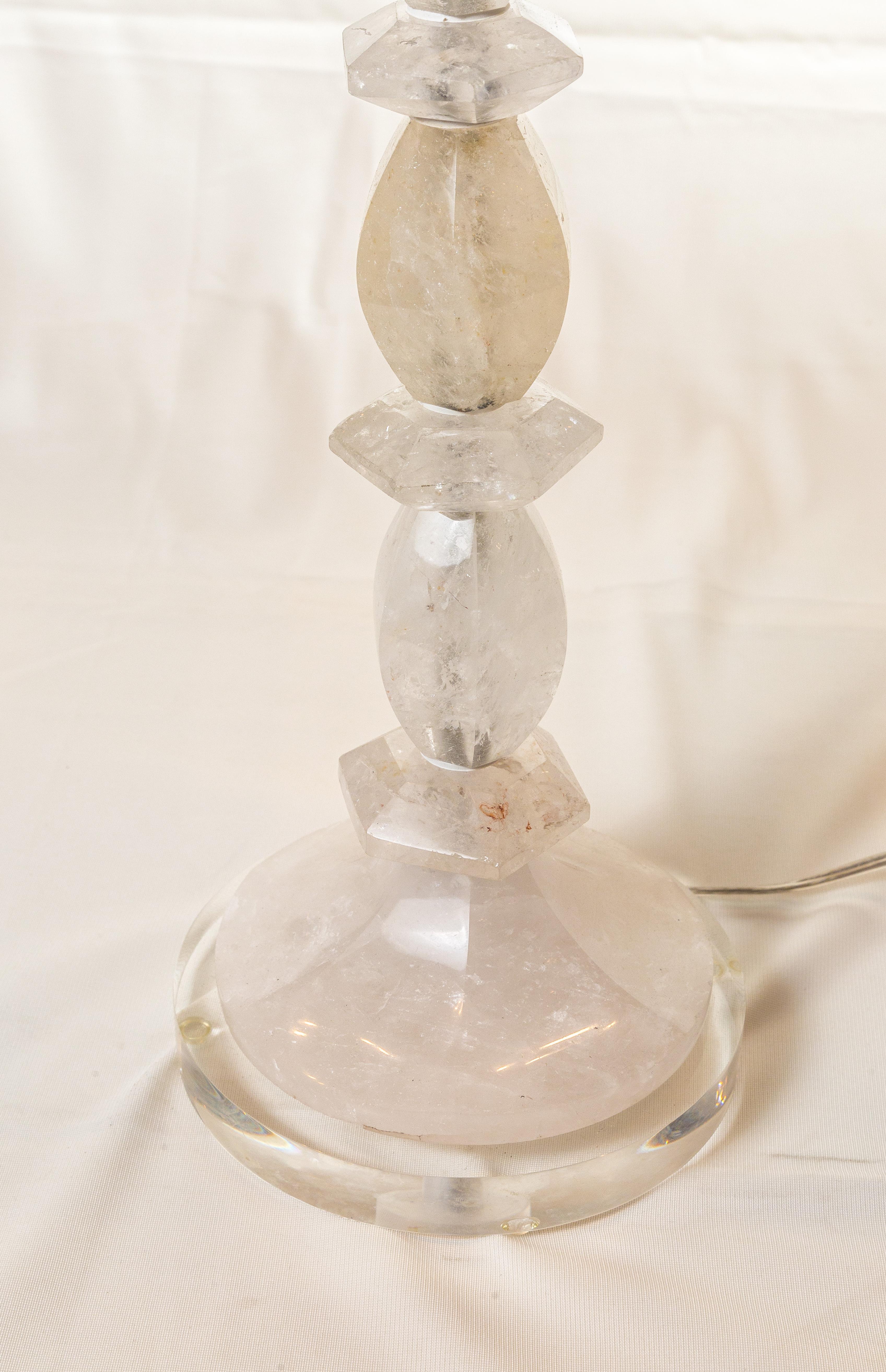 Modern Pair of Brazilian Rock Crystal Lamps For Sale