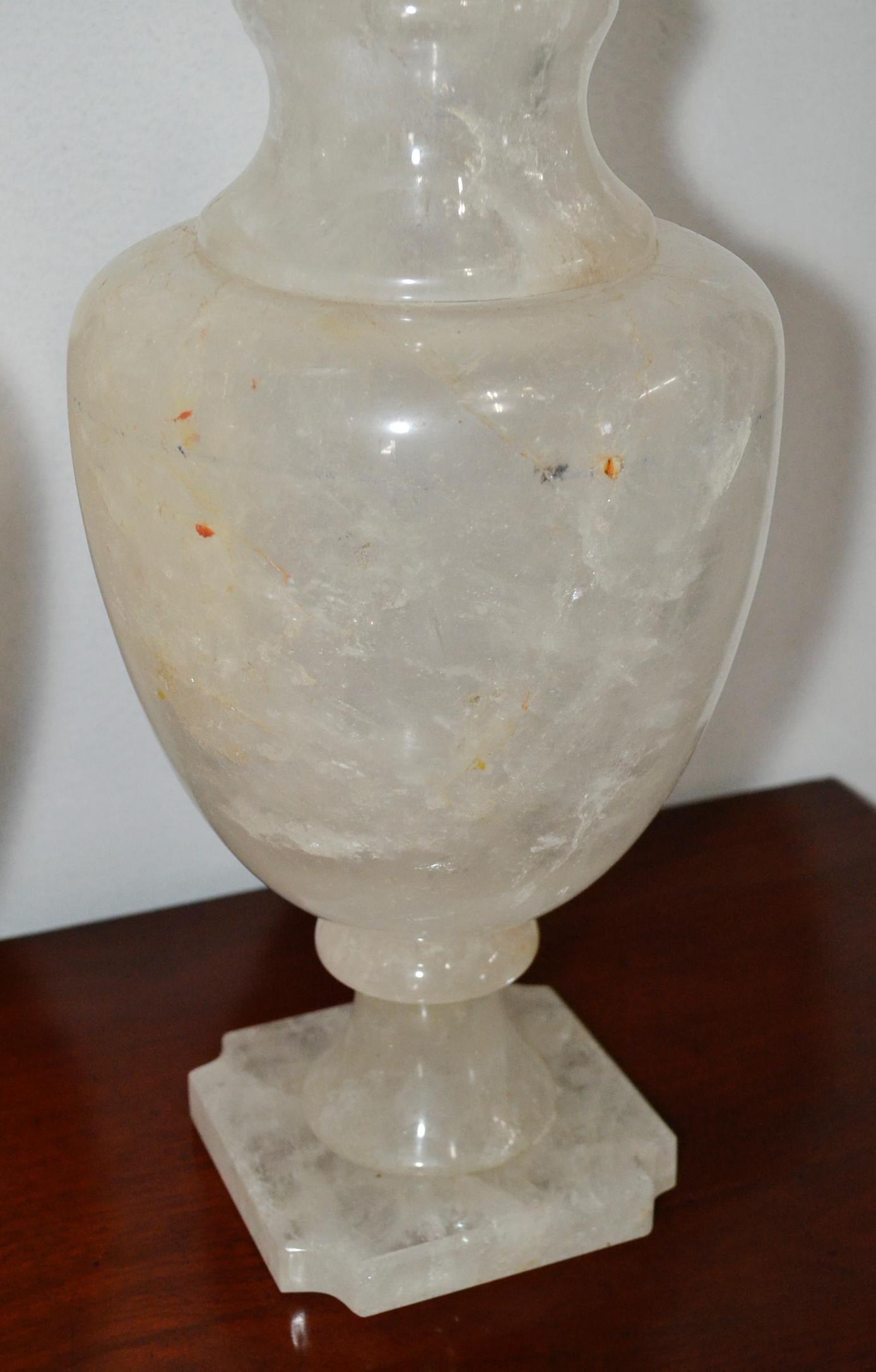 Pair of Brazilian Rock Crystal Urns In Good Condition In Dallas, TX