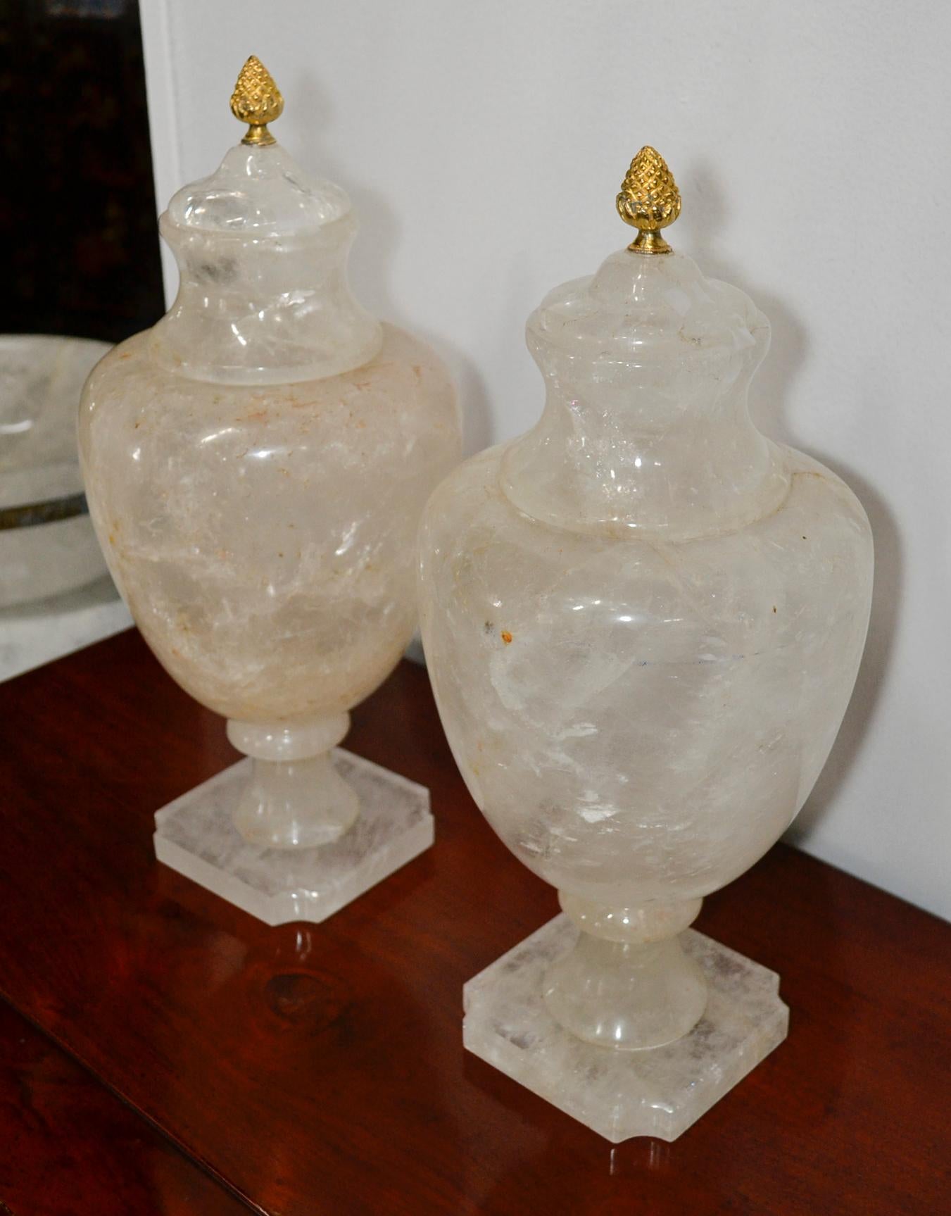 Mid-20th Century Pair of Brazilian Rock Crystal Urns